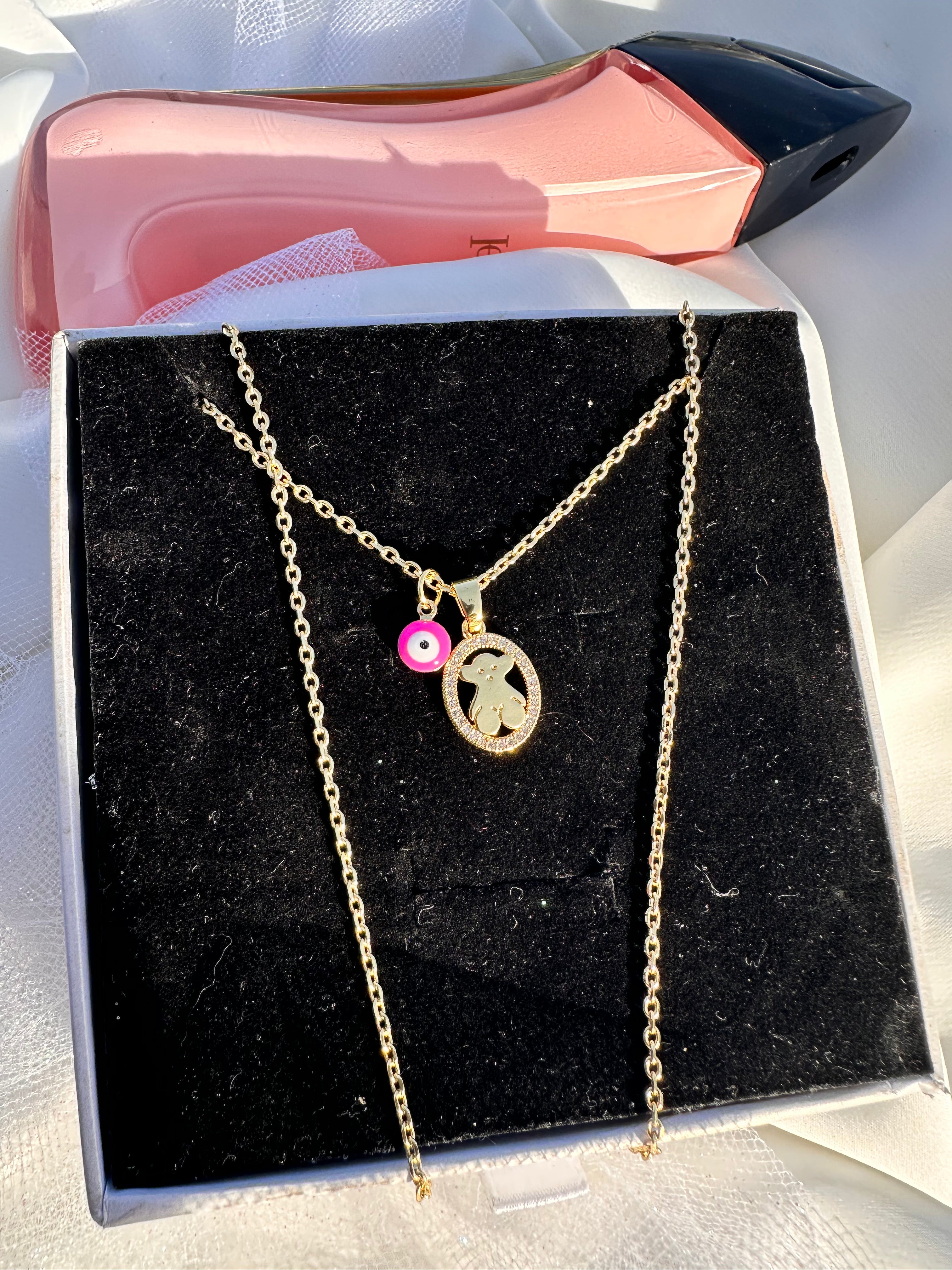 Rosie Teddy Bear Oval Necklace