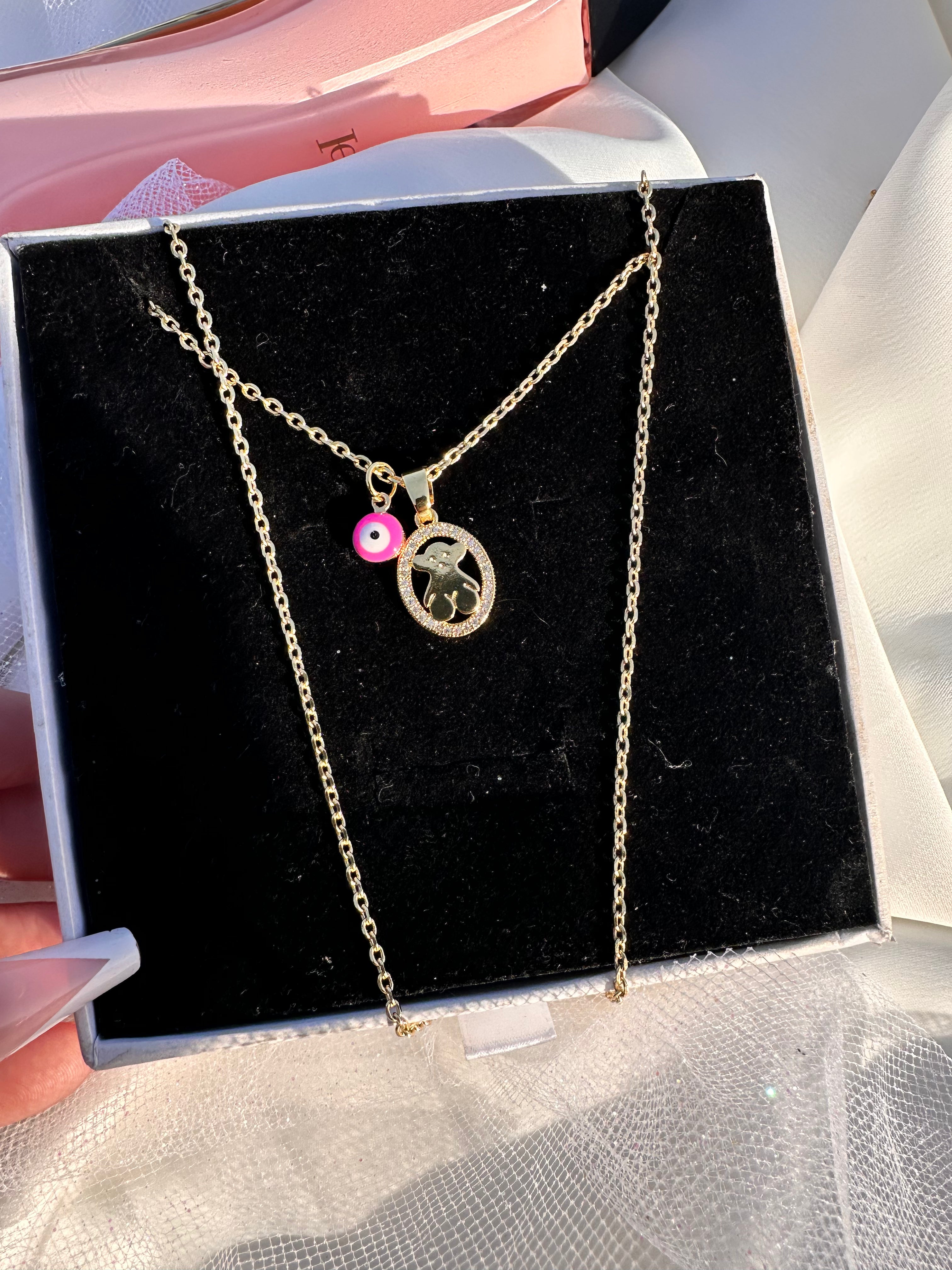 Rosie Teddy Bear Oval Necklace