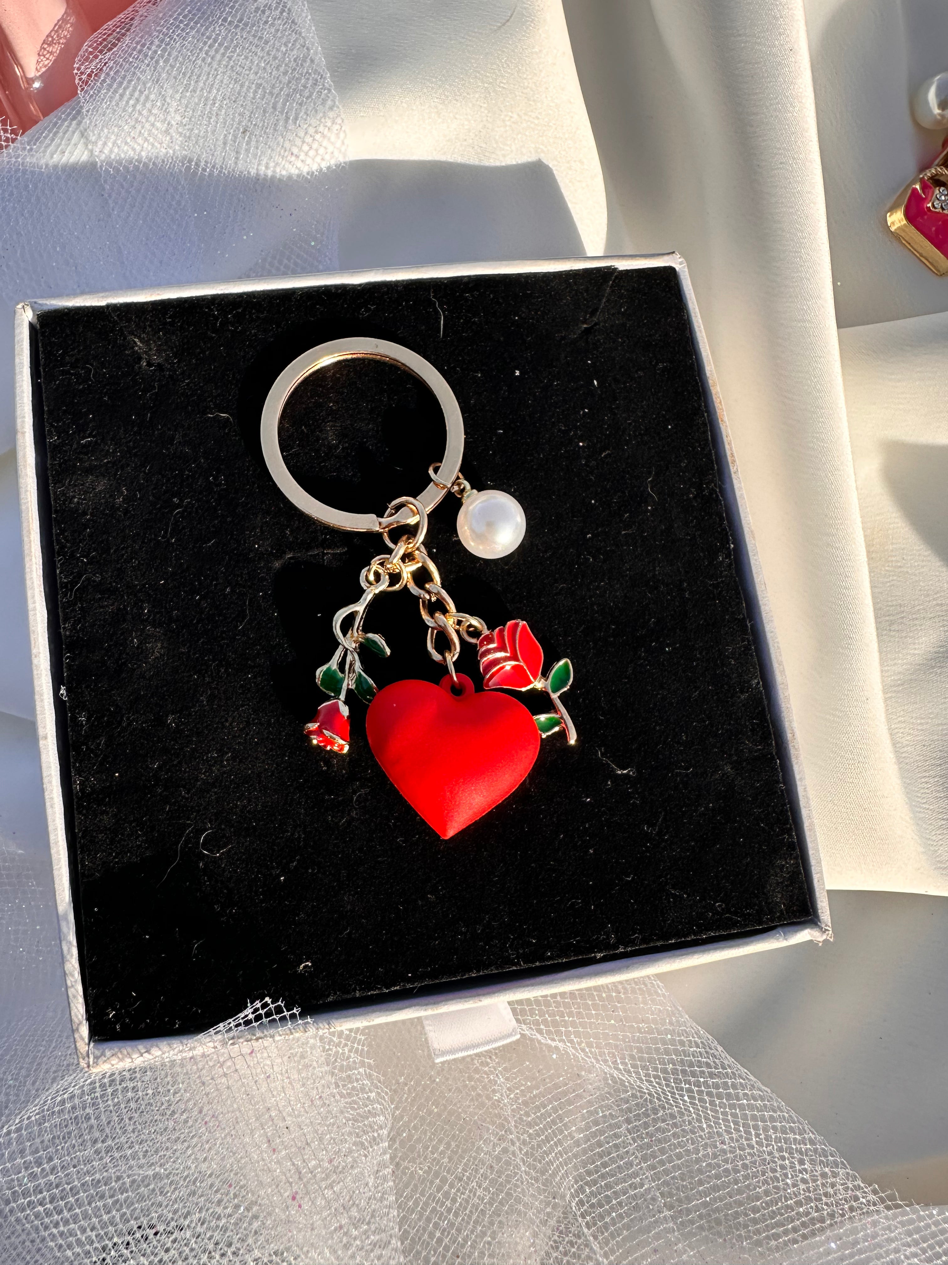 Romantic Rose Heart Keychain