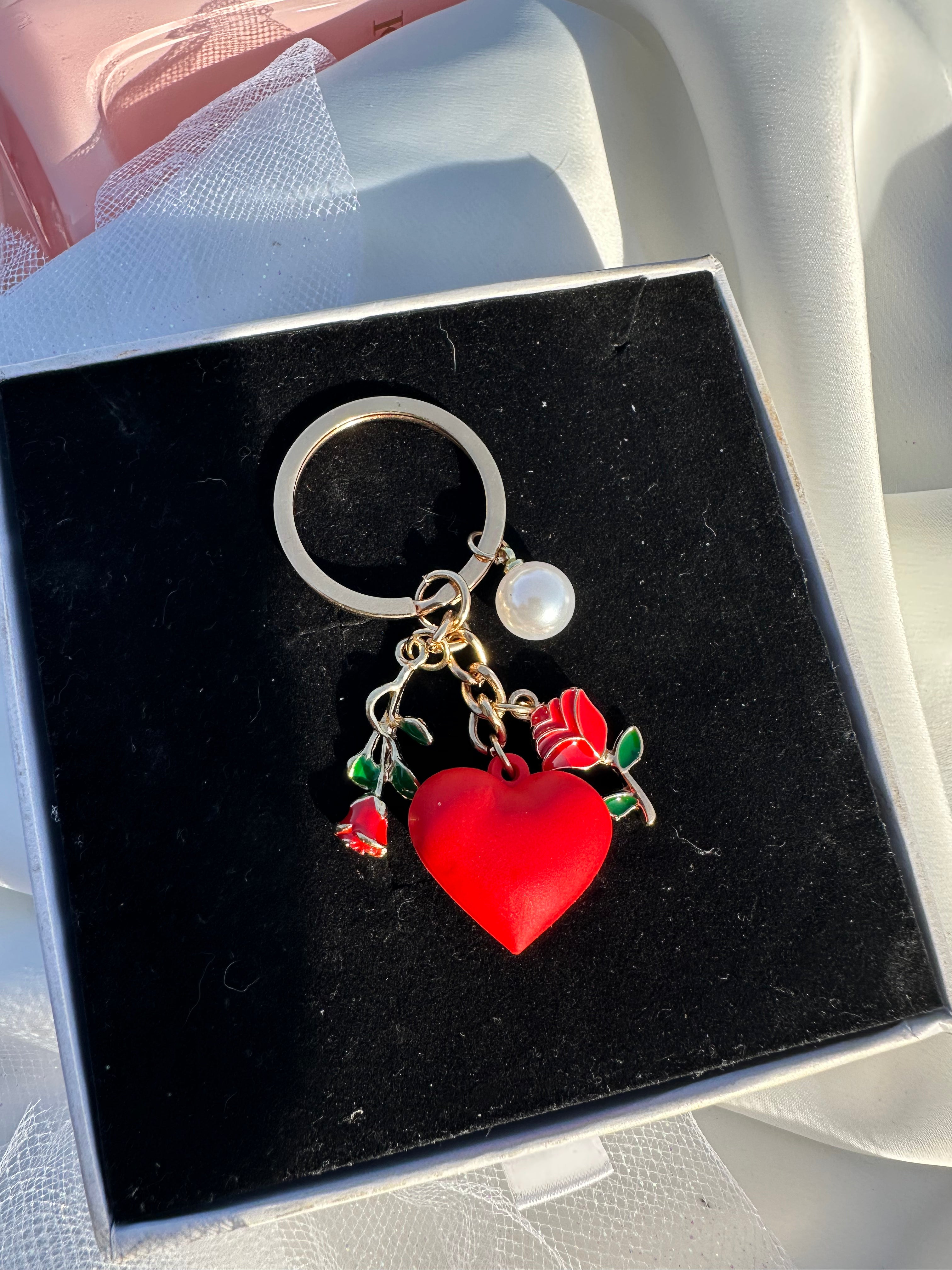Romantic Rose Heart Keychain