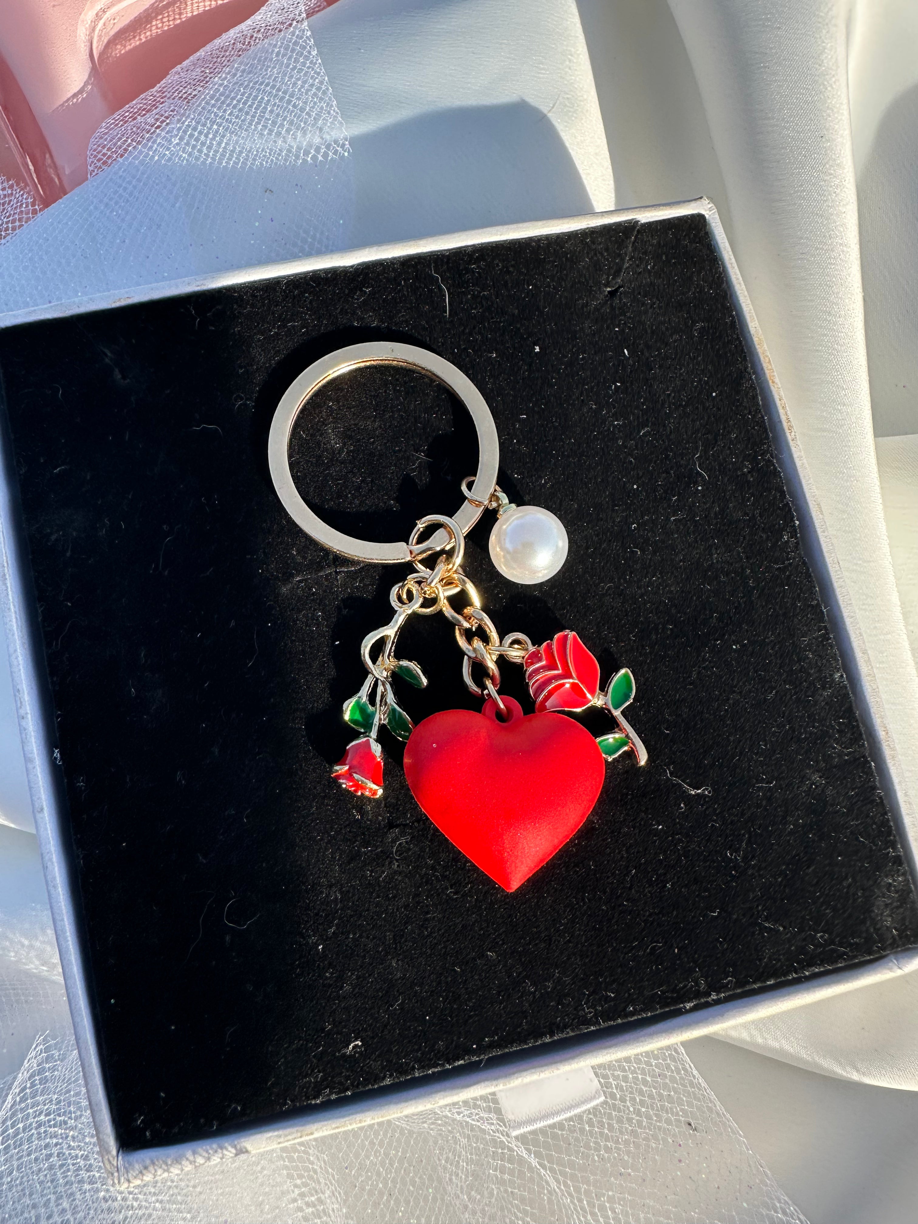 Romantic Rose Heart Keychain