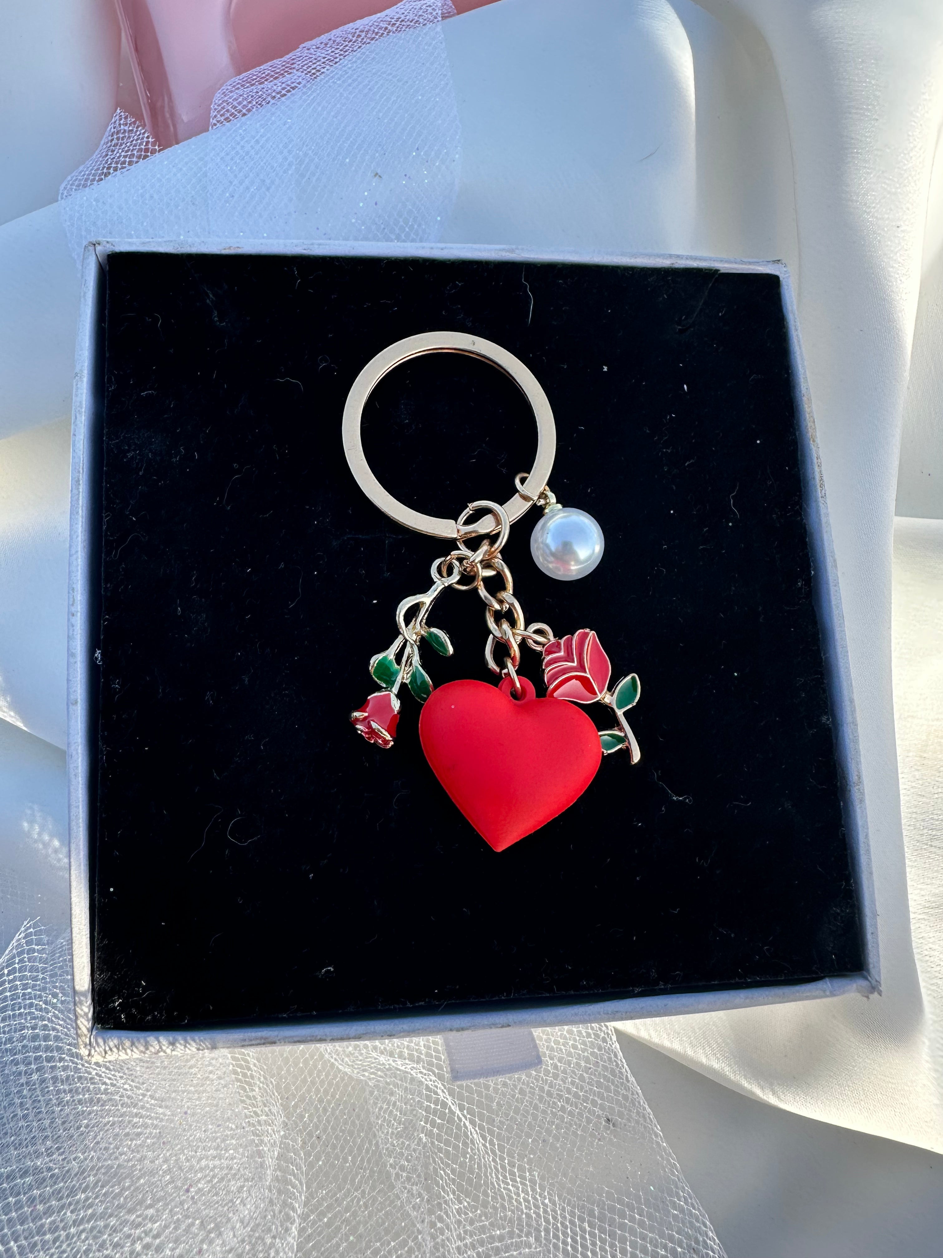 Romantic Rose Heart Keychain