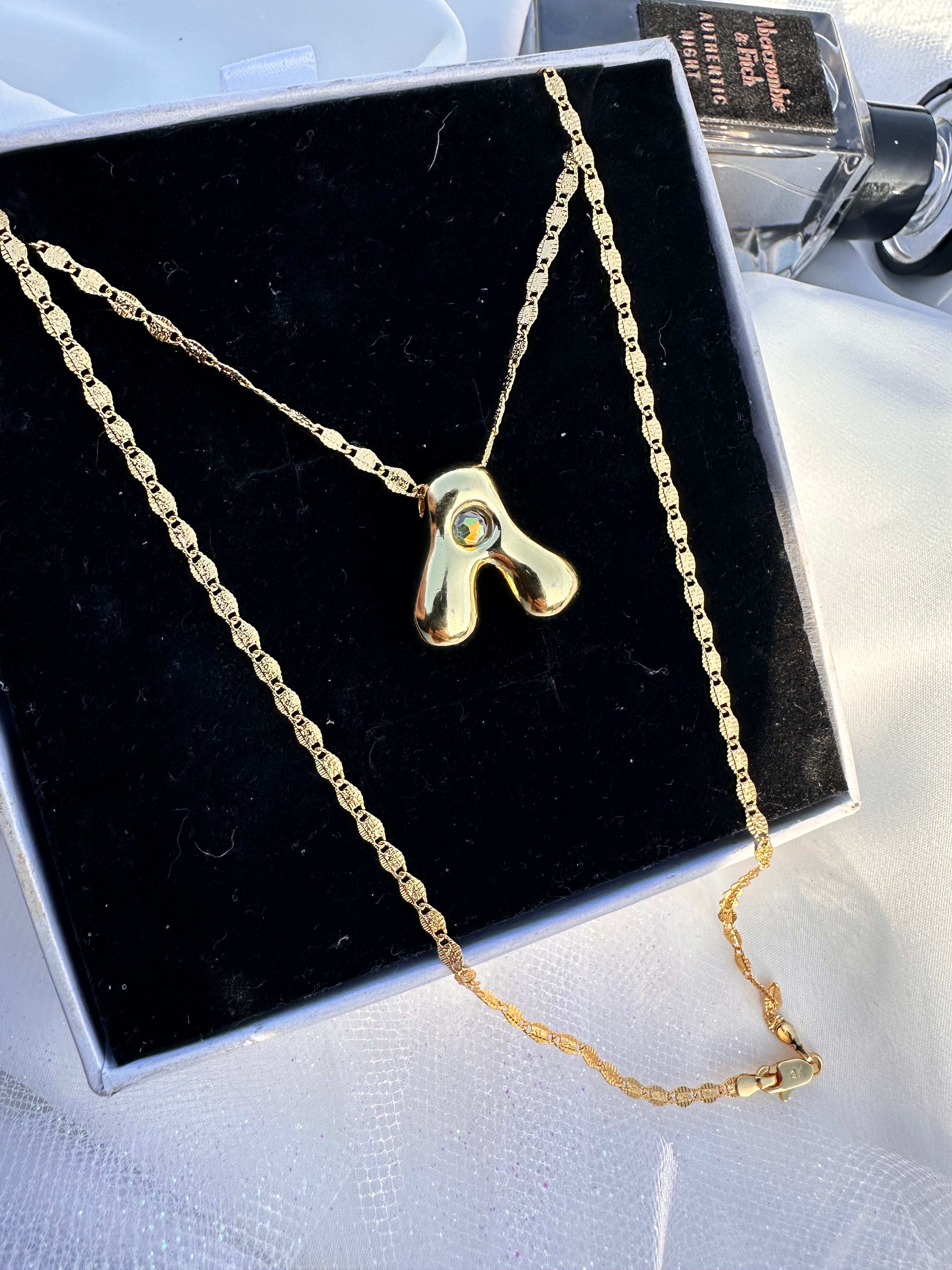 Bubble Letter “A” Initial Necklace