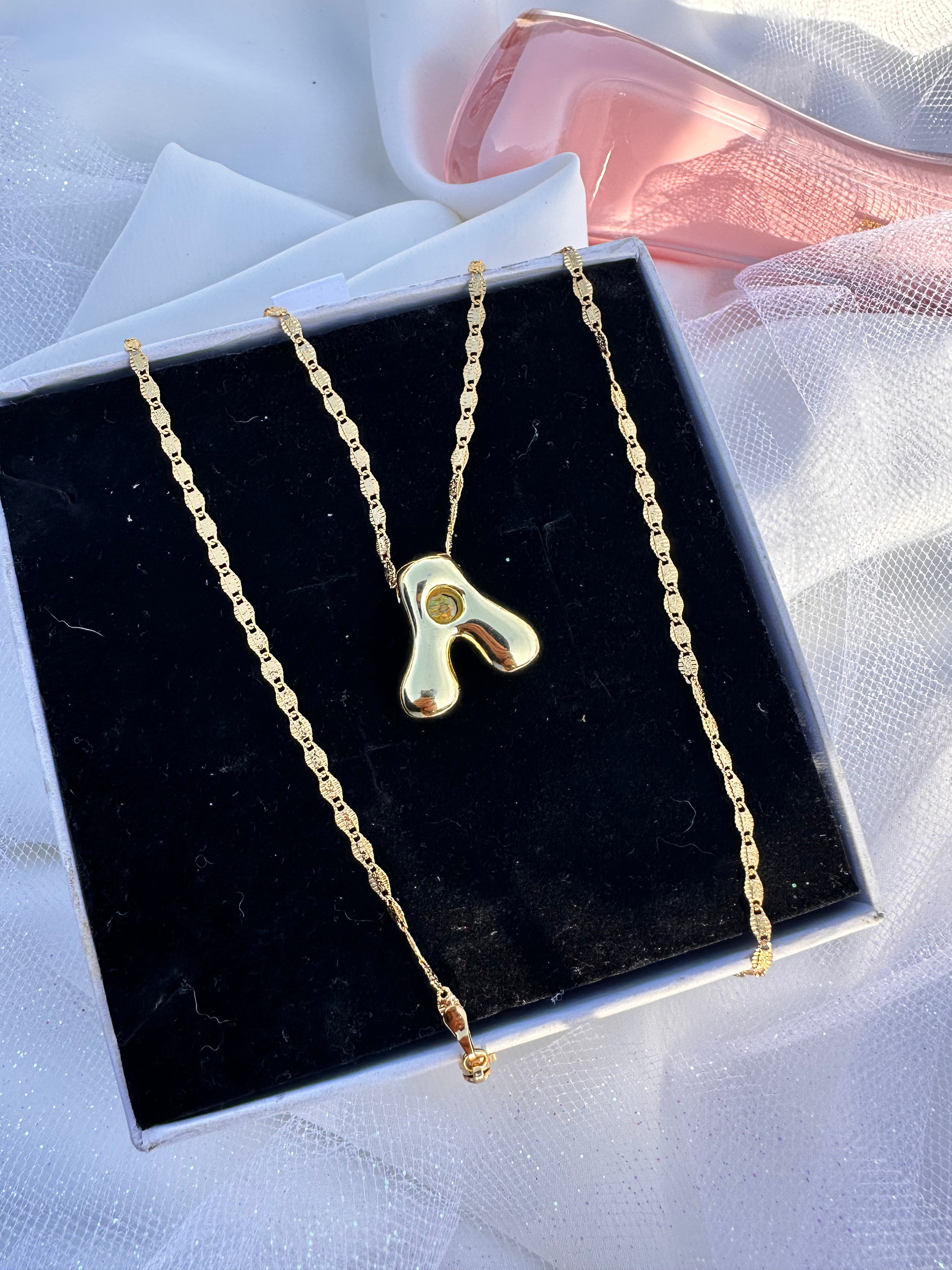 Bubble Letter “A” Initial Necklace