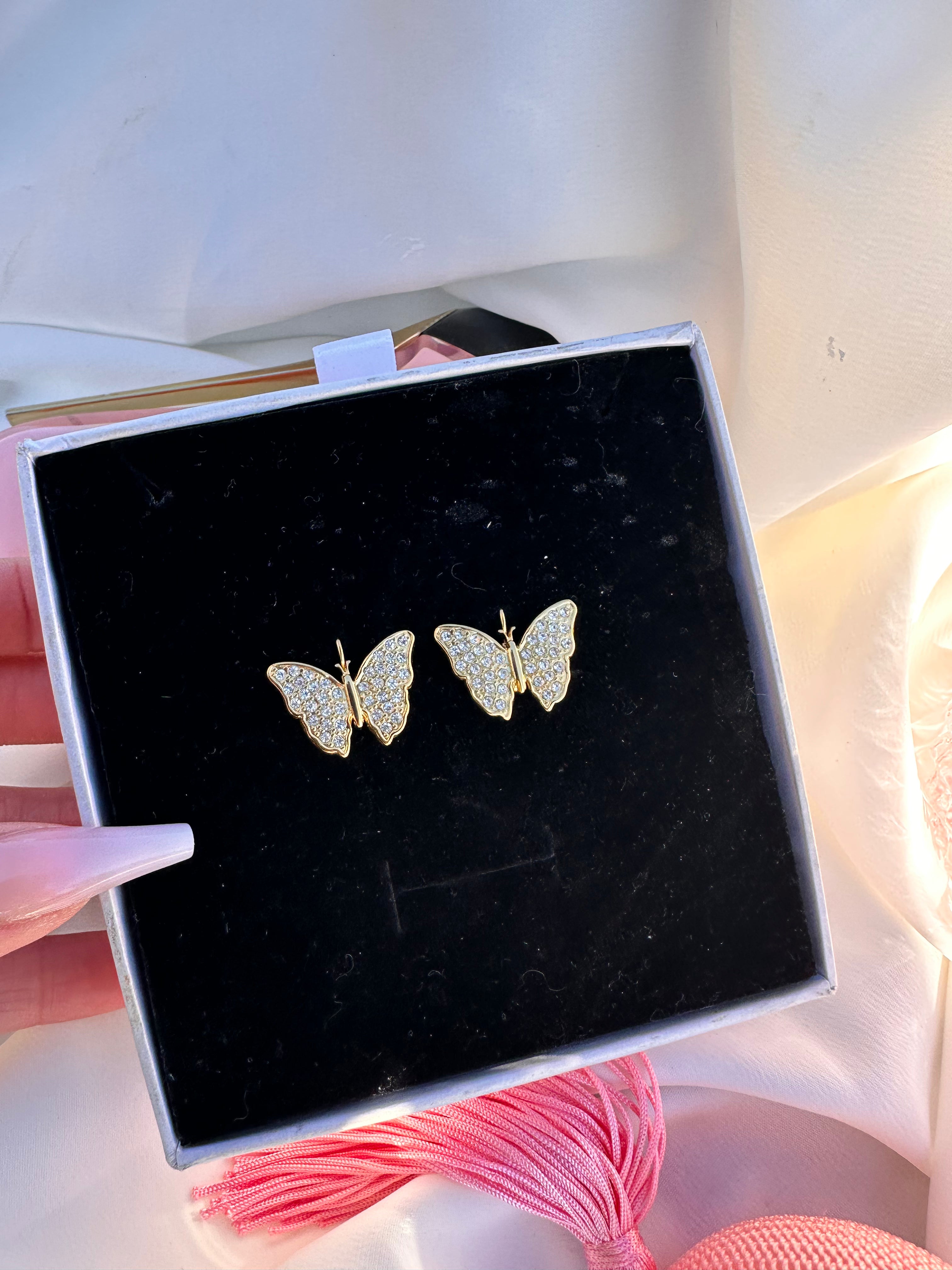Paved CZ Butterfly Earrings