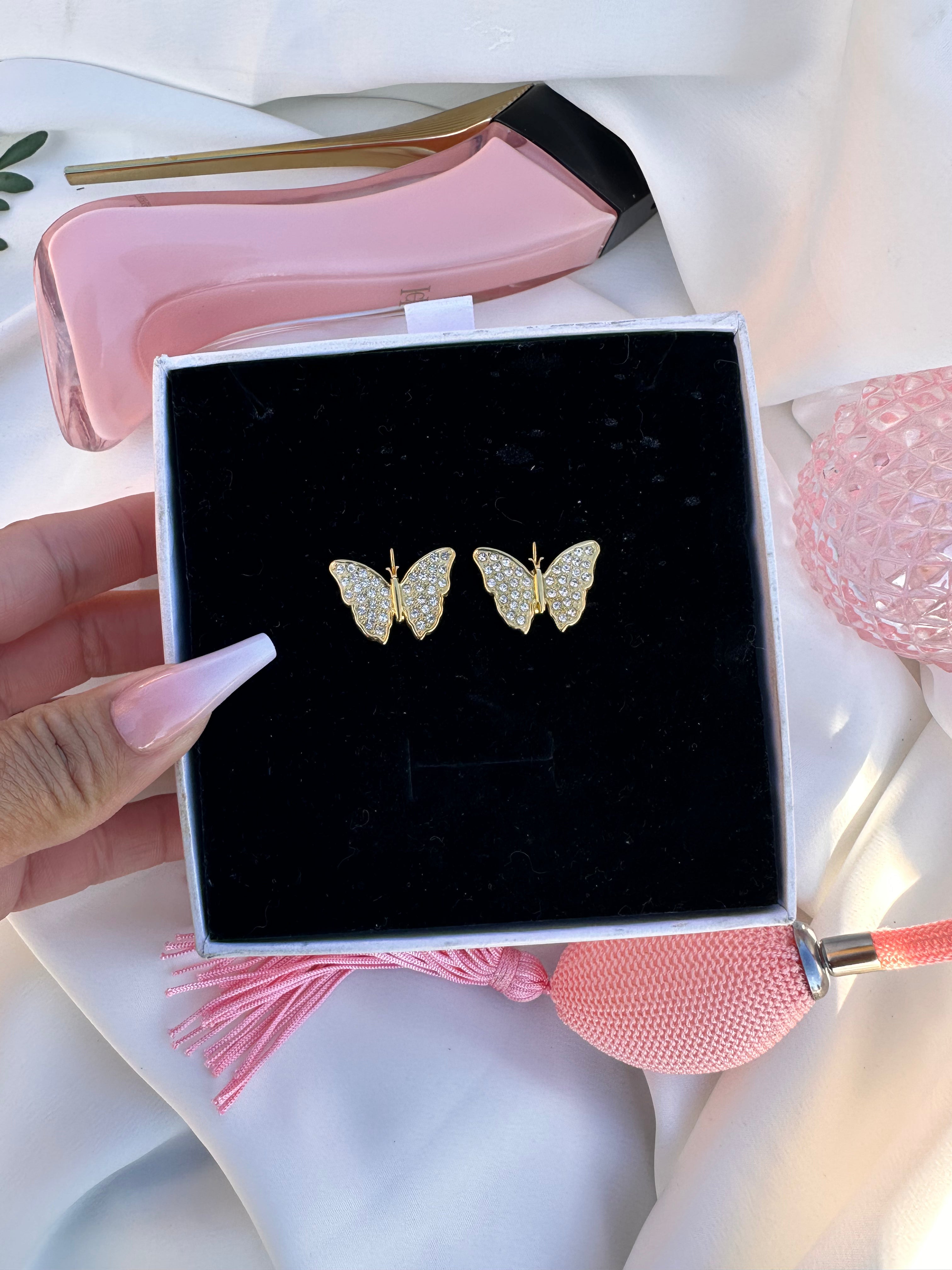 Paved CZ Butterfly Earrings