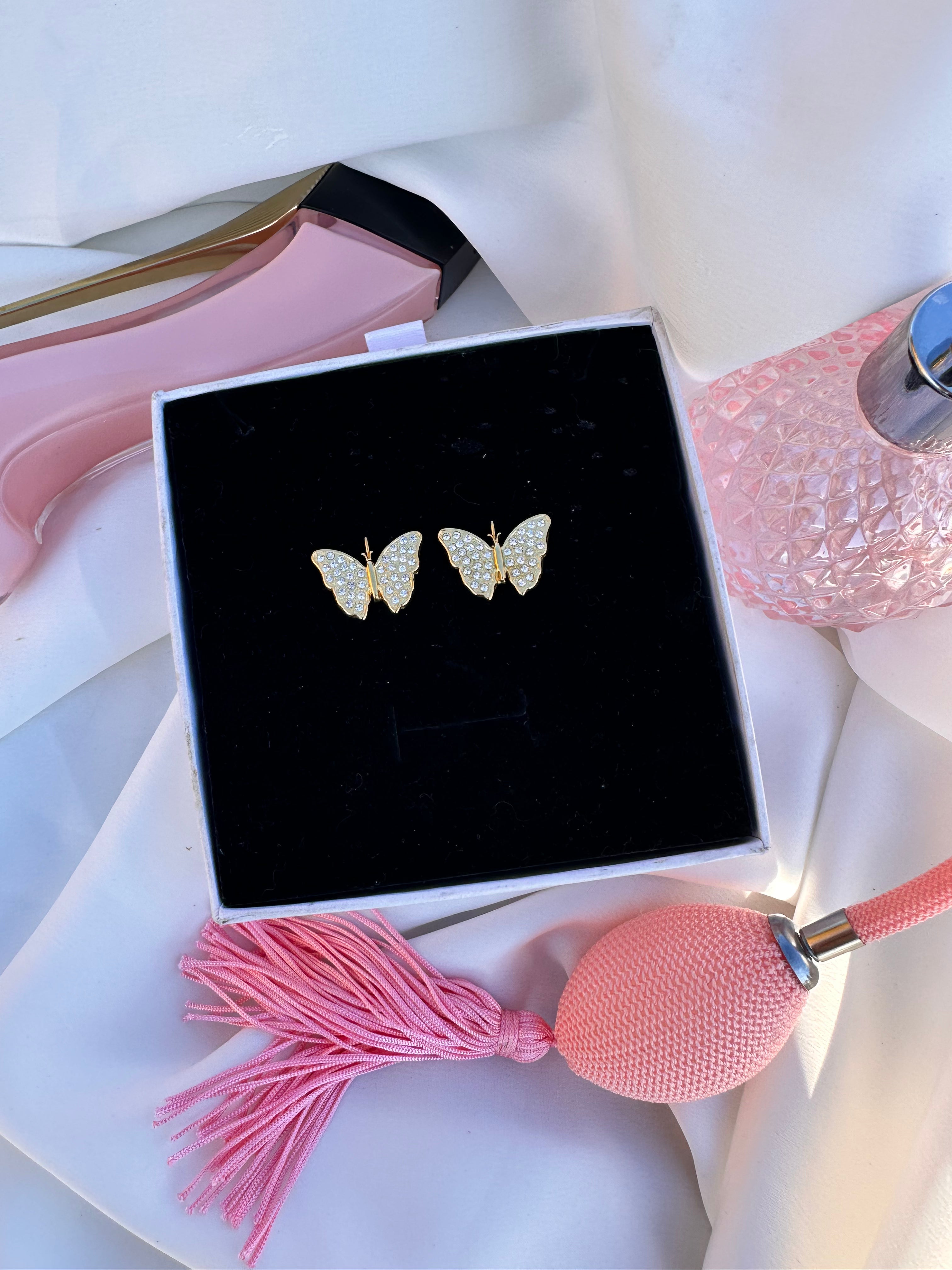 Paved CZ Butterfly Earrings