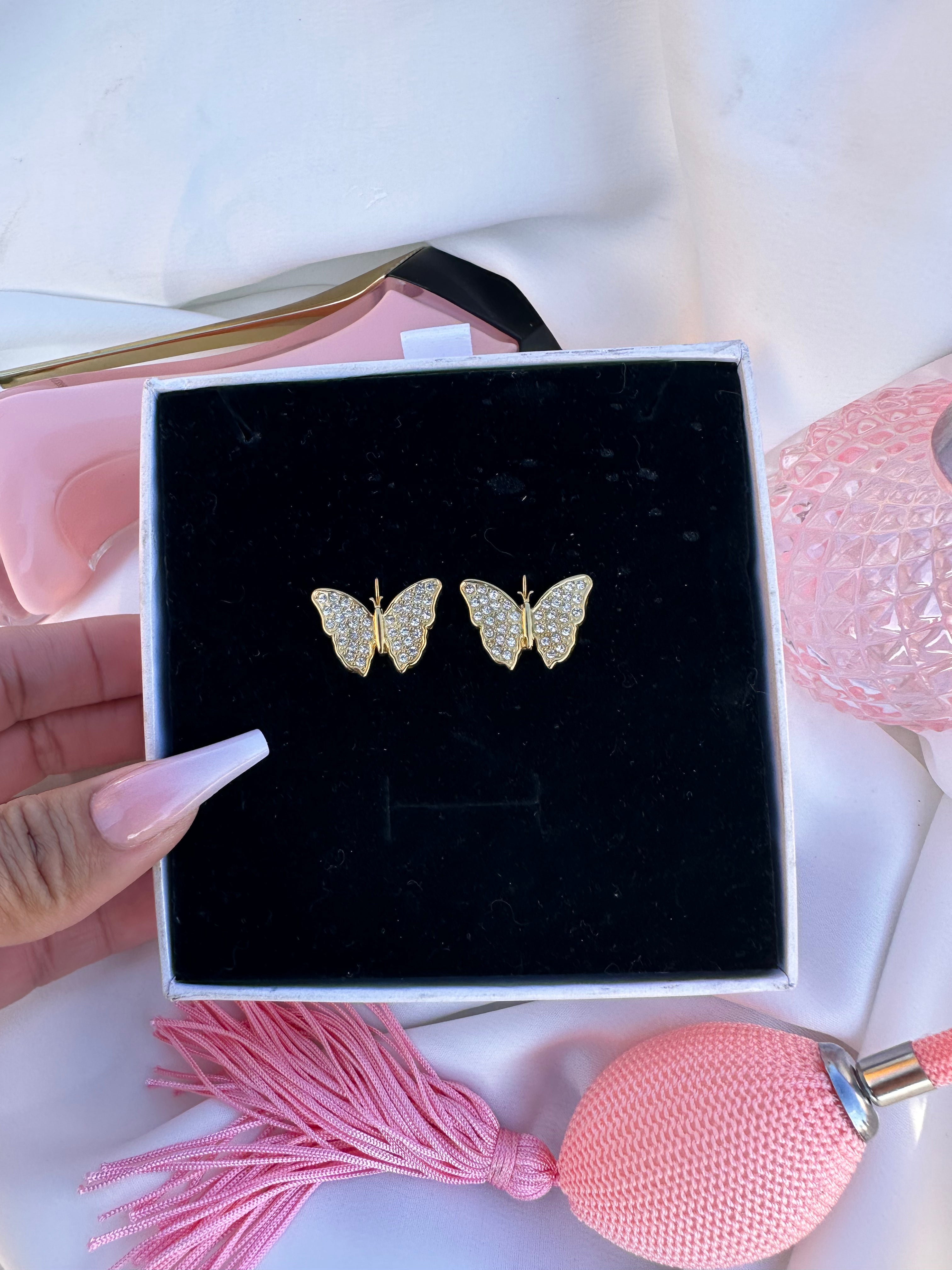 Paved CZ Butterfly Earrings