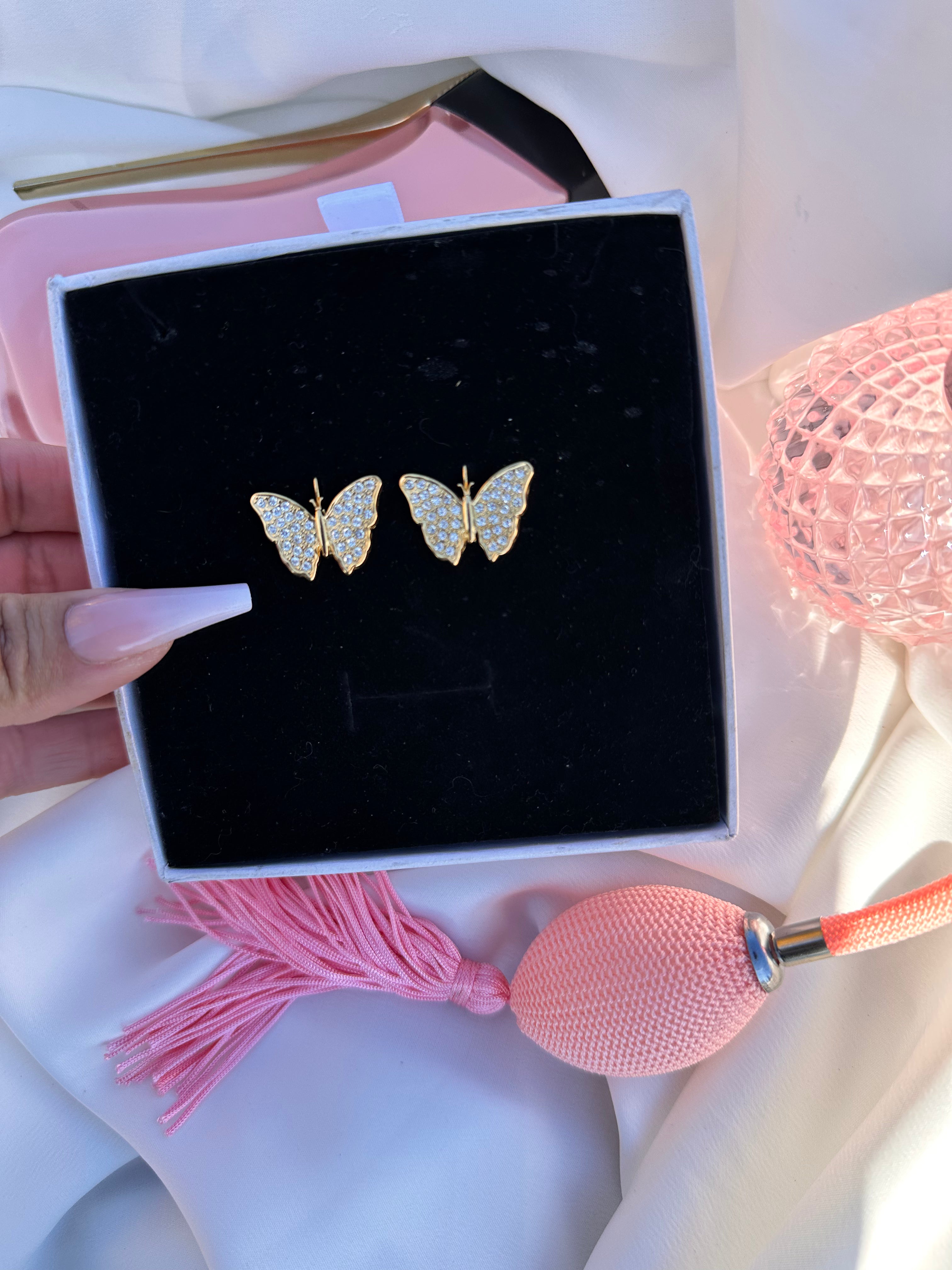 Paved CZ Butterfly Earrings