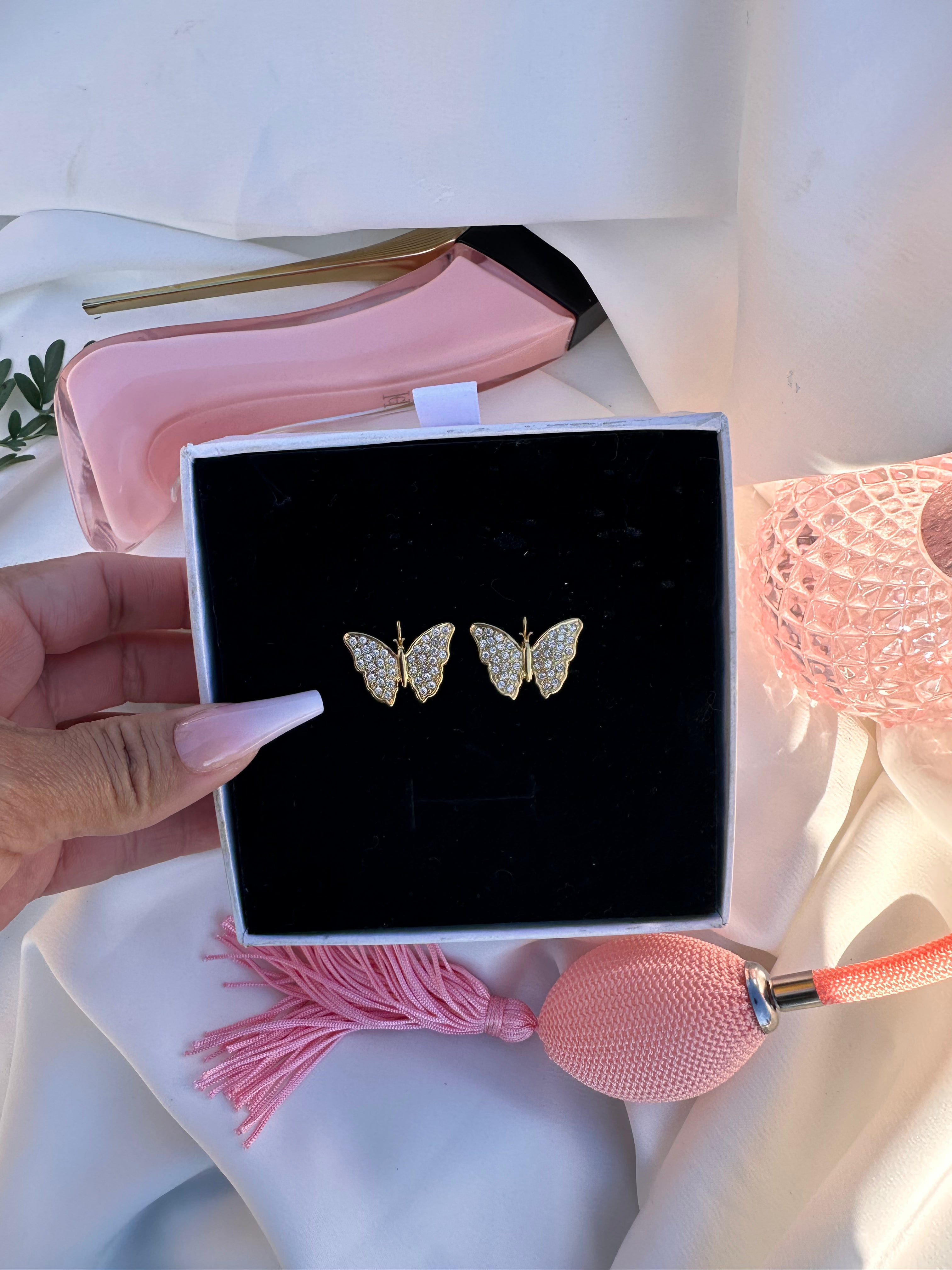 Paved CZ Butterfly Earrings