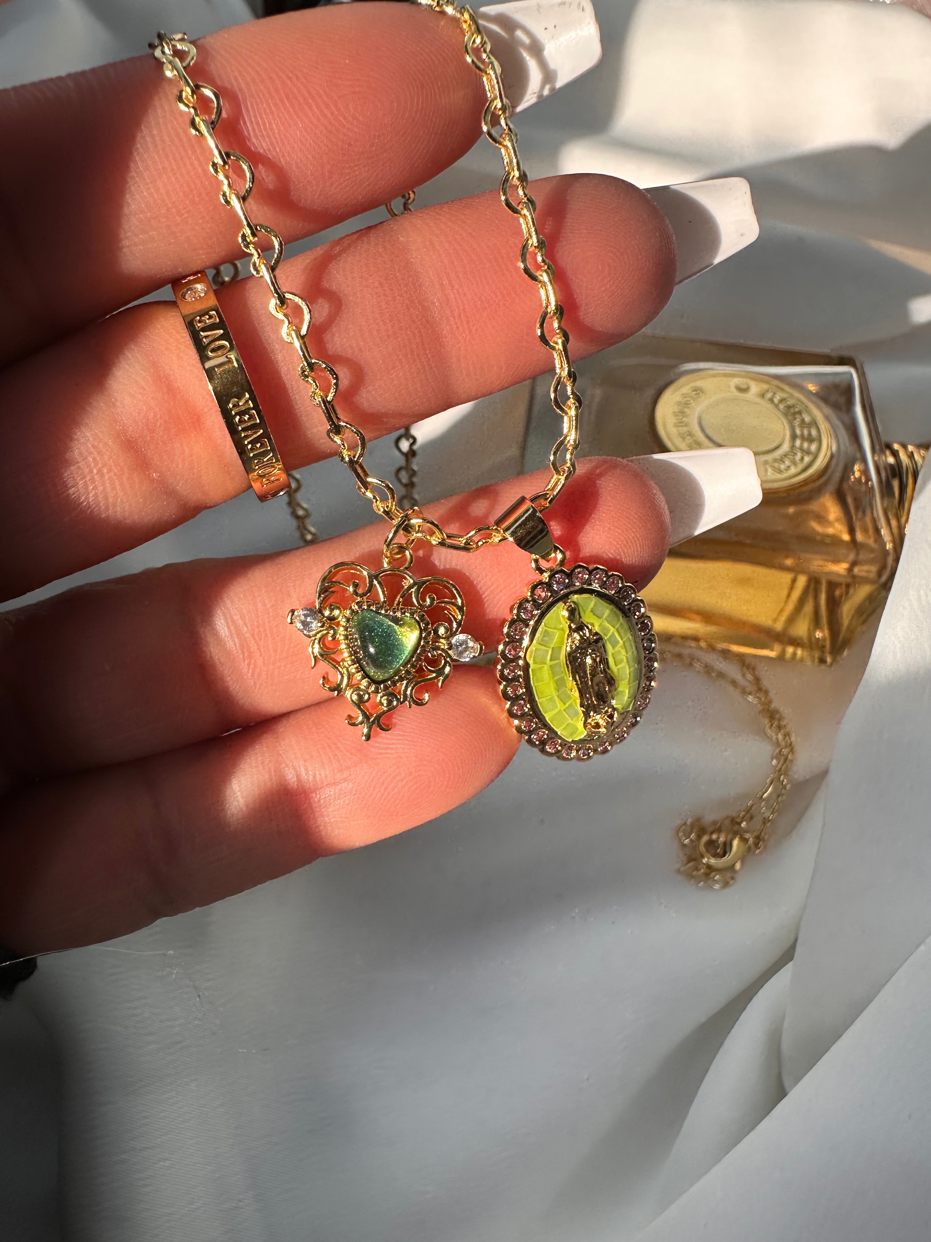 Green Virgin Mary Necklace