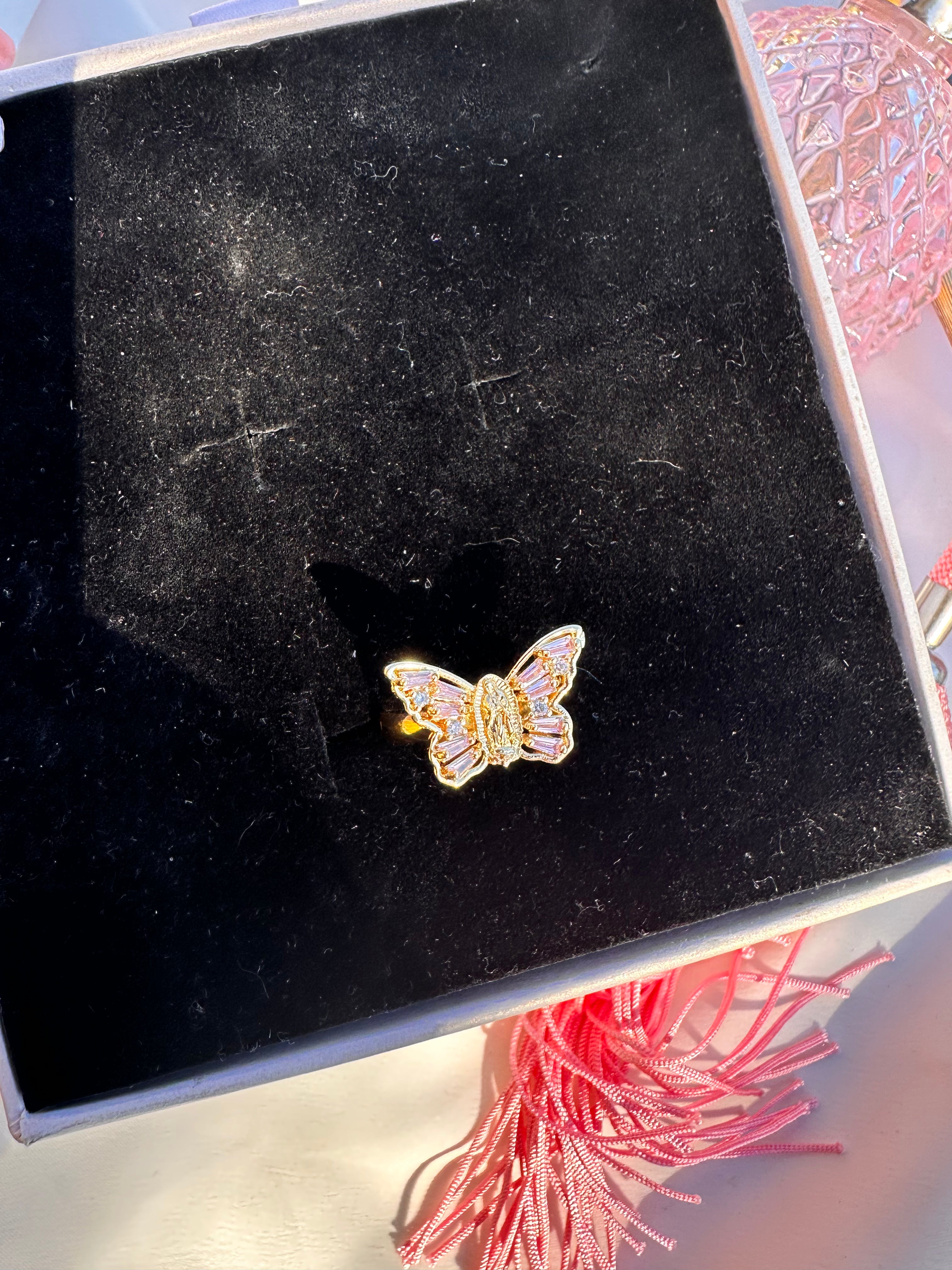 Pink Virgin Mary Butterfly Ring