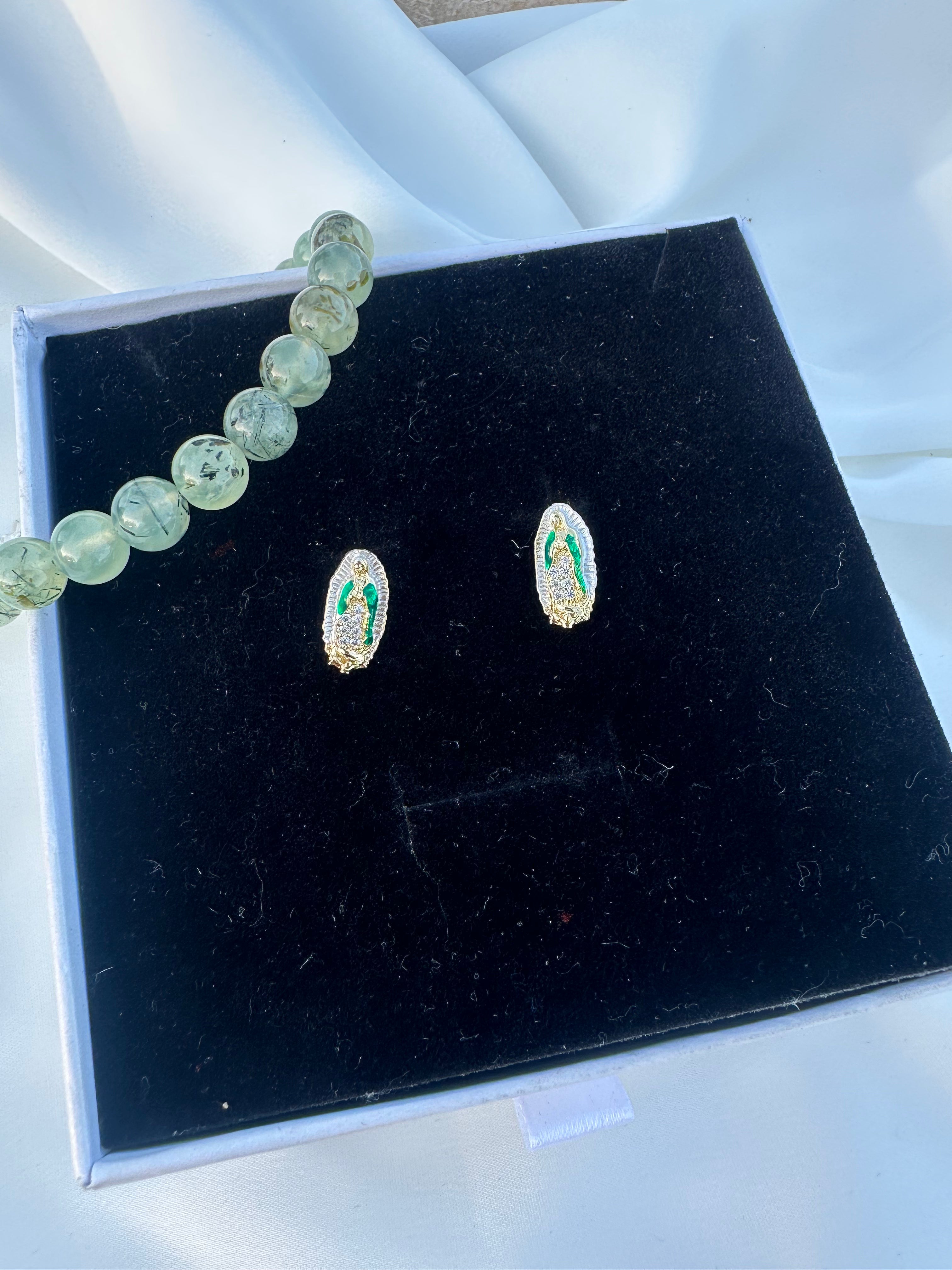 Green Virgin Mary Stud Earrings