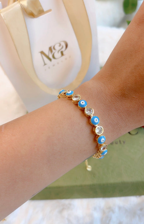 Baby Blue Evil Eye Slide Bracelet