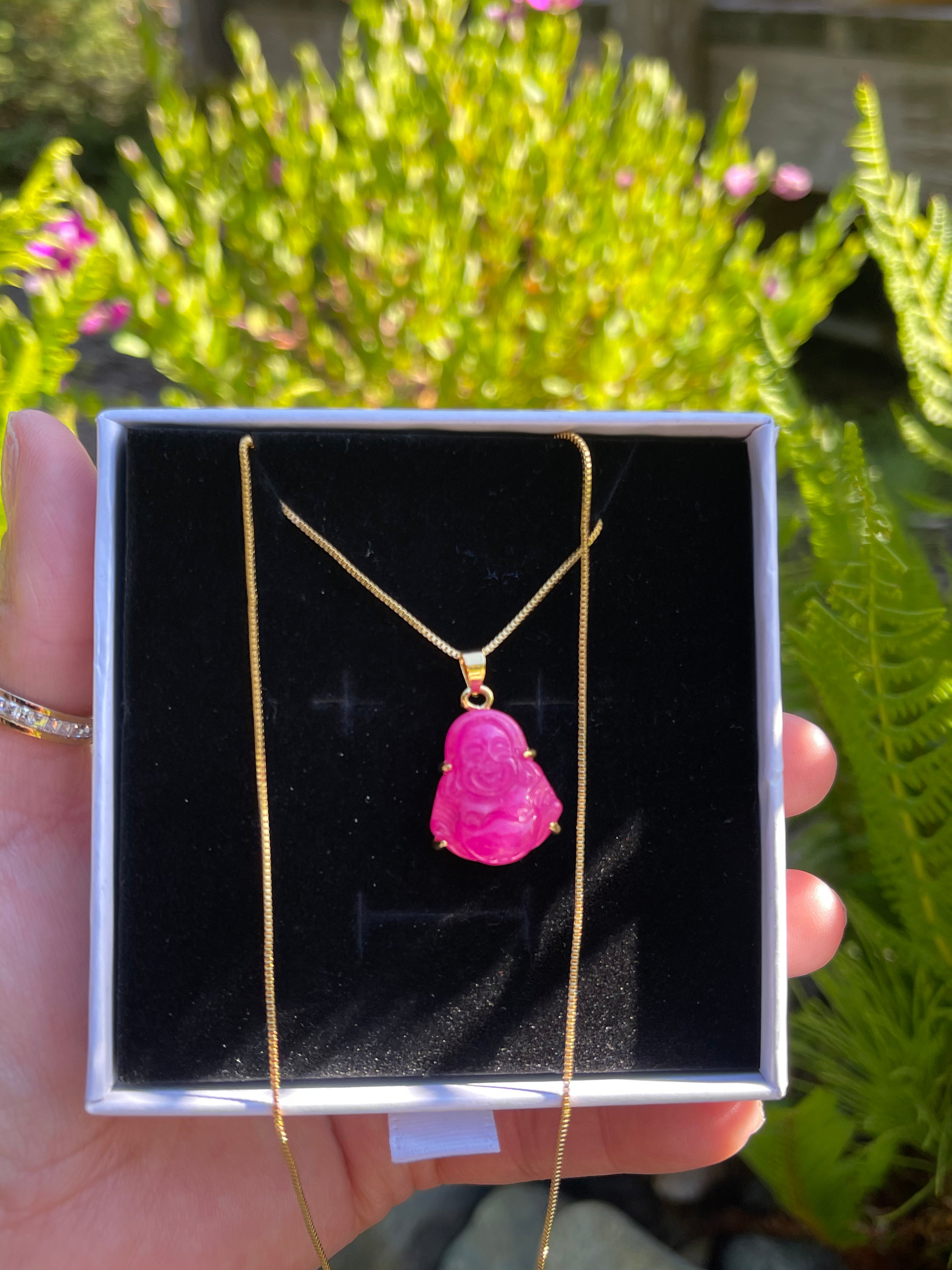 Dainty Pink Buddha Necklace