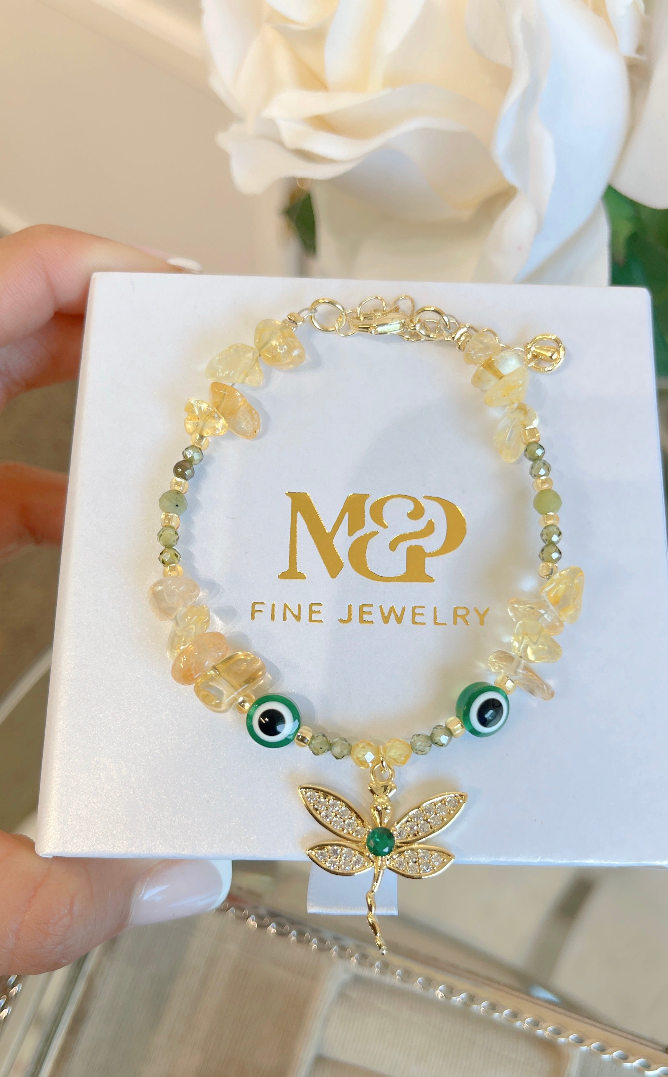 Pulsera de cristal de citrino libélula