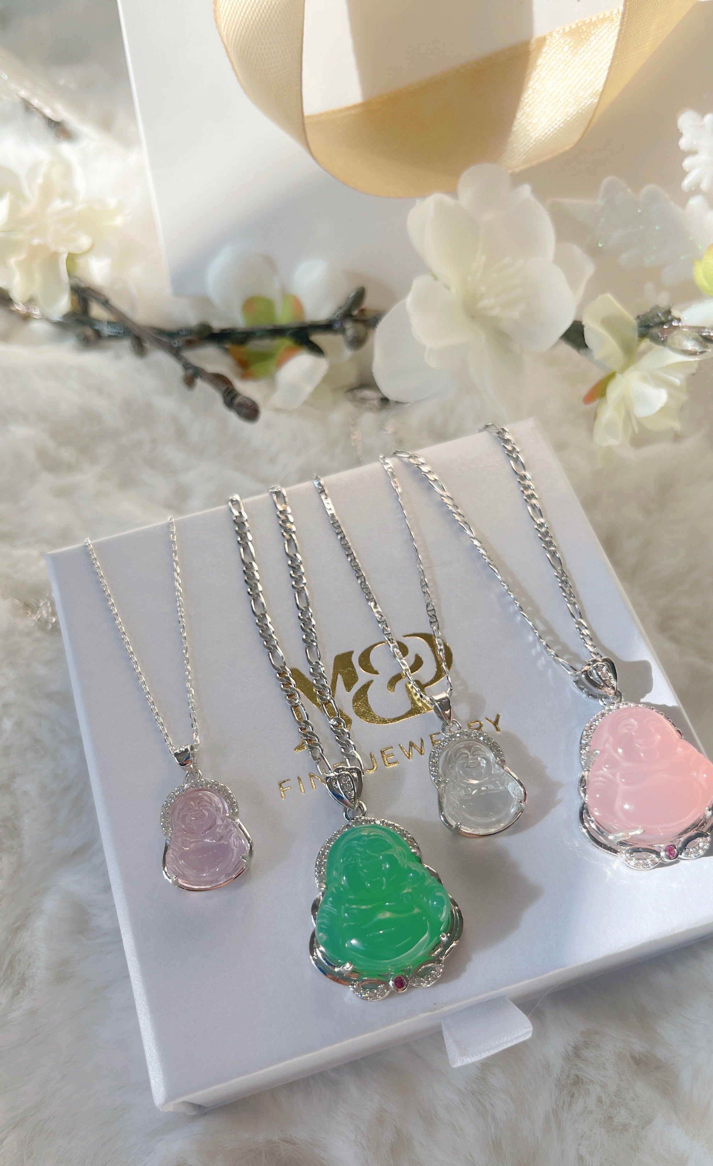 Silver Green Buddha Necklace