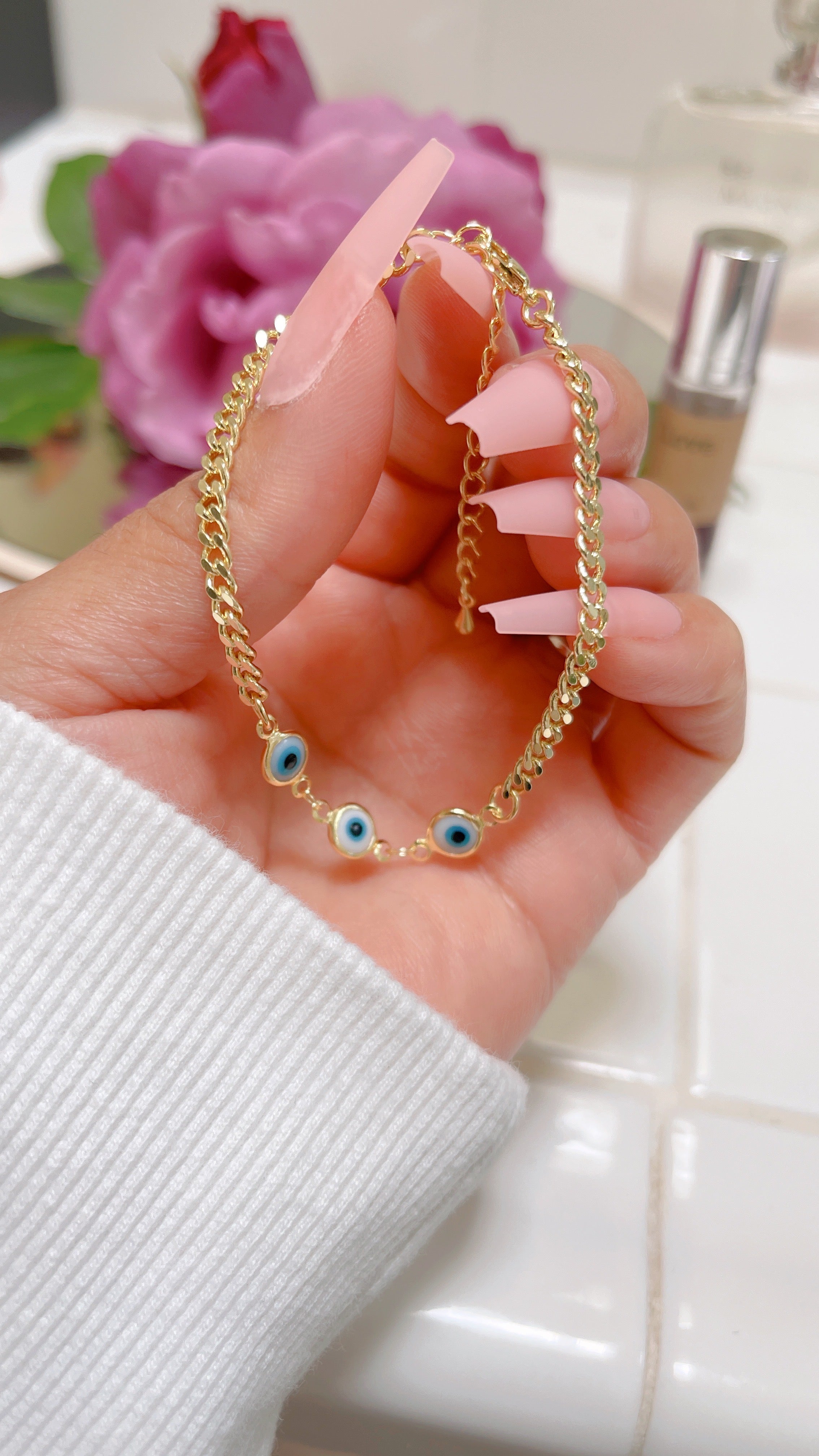 White Evil Eye Chain Bracelet