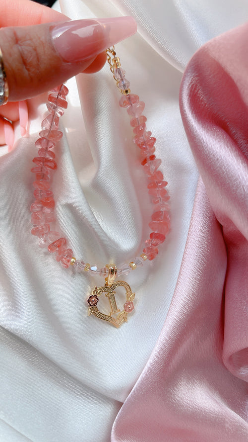 Rose Quartz initial Heart Bracelet