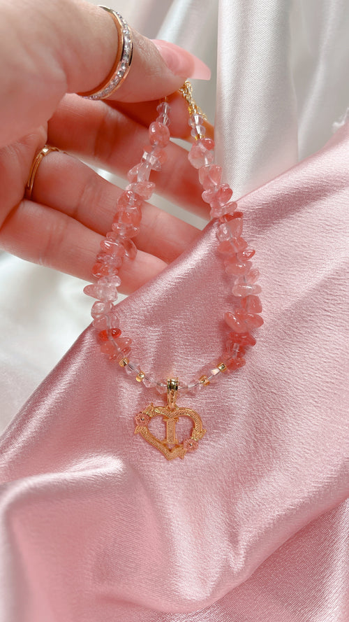 Rose Quartz initial Heart Bracelet