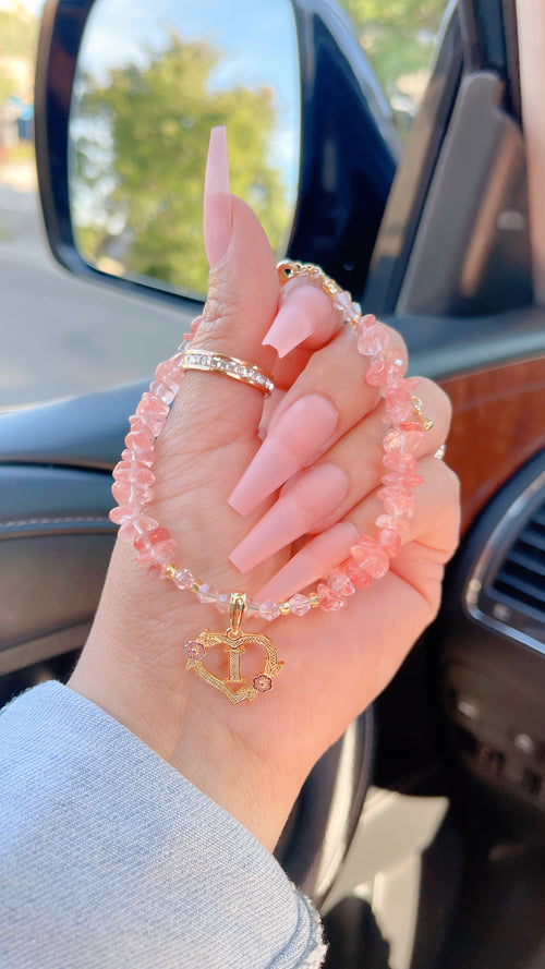 Rose Quartz initial Heart Bracelet