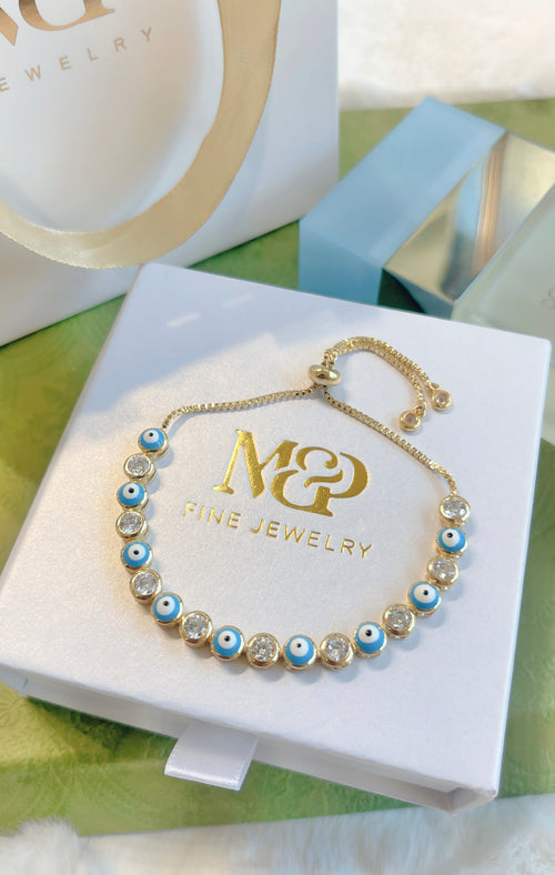 Baby Blue Evil Eye Slide Bracelet