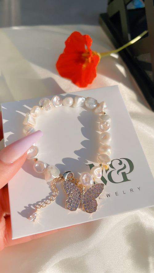 Lavender Butterfly Pearl Bracelet