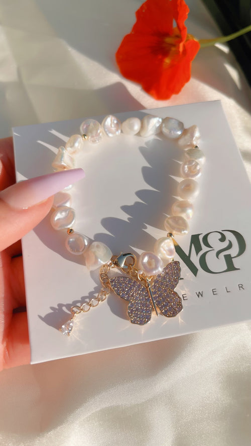Lavender Butterfly Pearl Bracelet