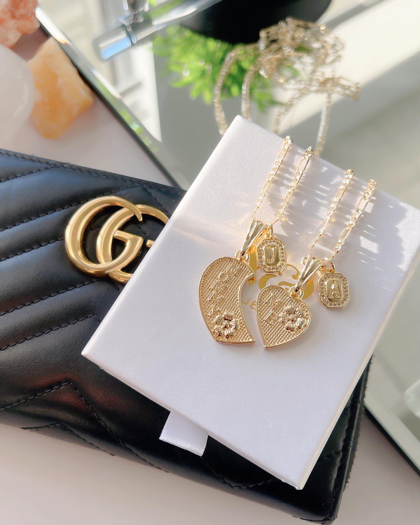 Collares de corazón con inicial de mamá y yo