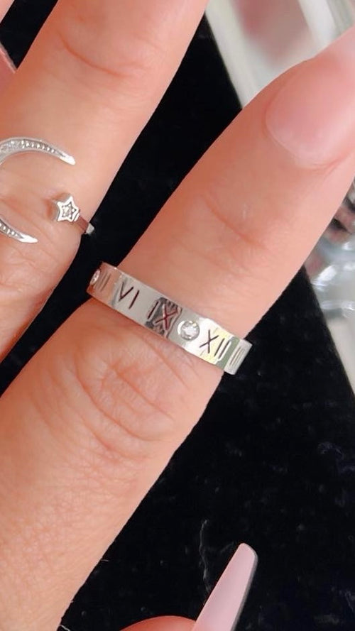 Silver Time Clock Ring