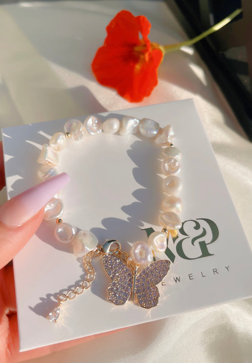 Lavender Butterfly Pearl Bracelet