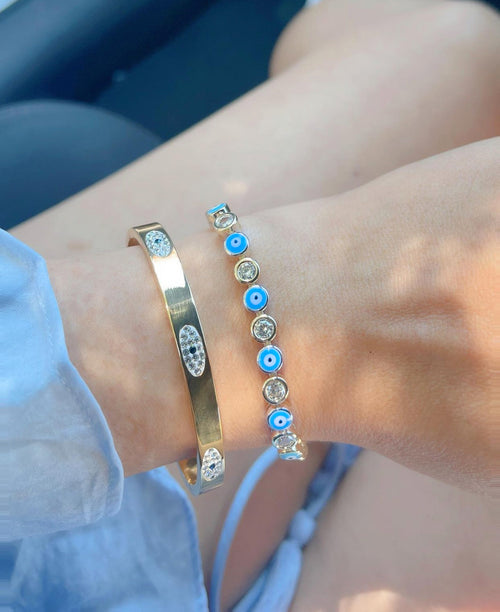 Baby Blue Evil Eye Slide Bracelet