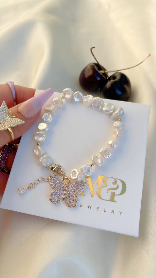 Lavender Butterfly Pearl Bracelet