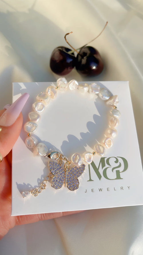 Lavender Butterfly Pearl Bracelet