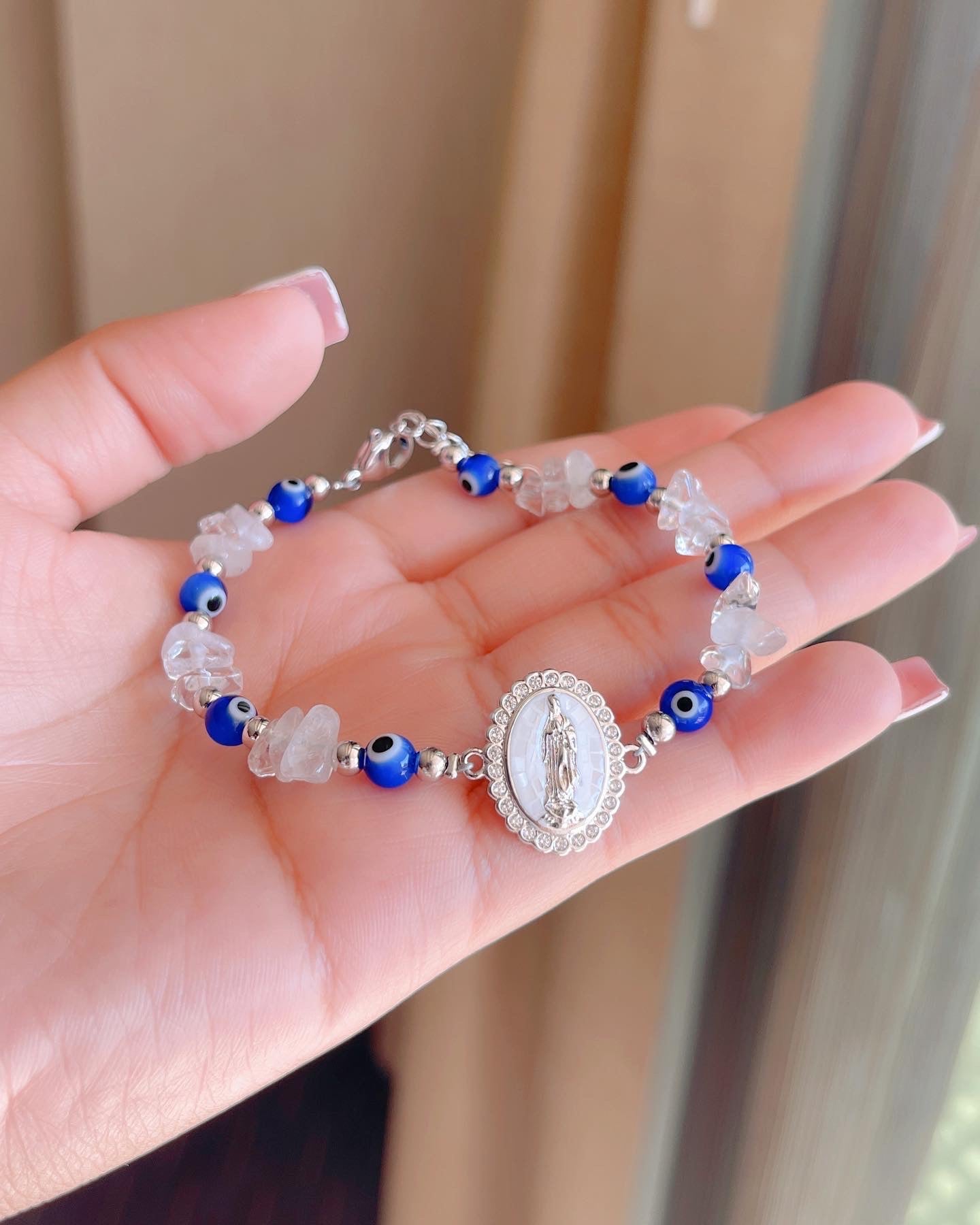 Pulsera de protección de cuarzo transparente de plata