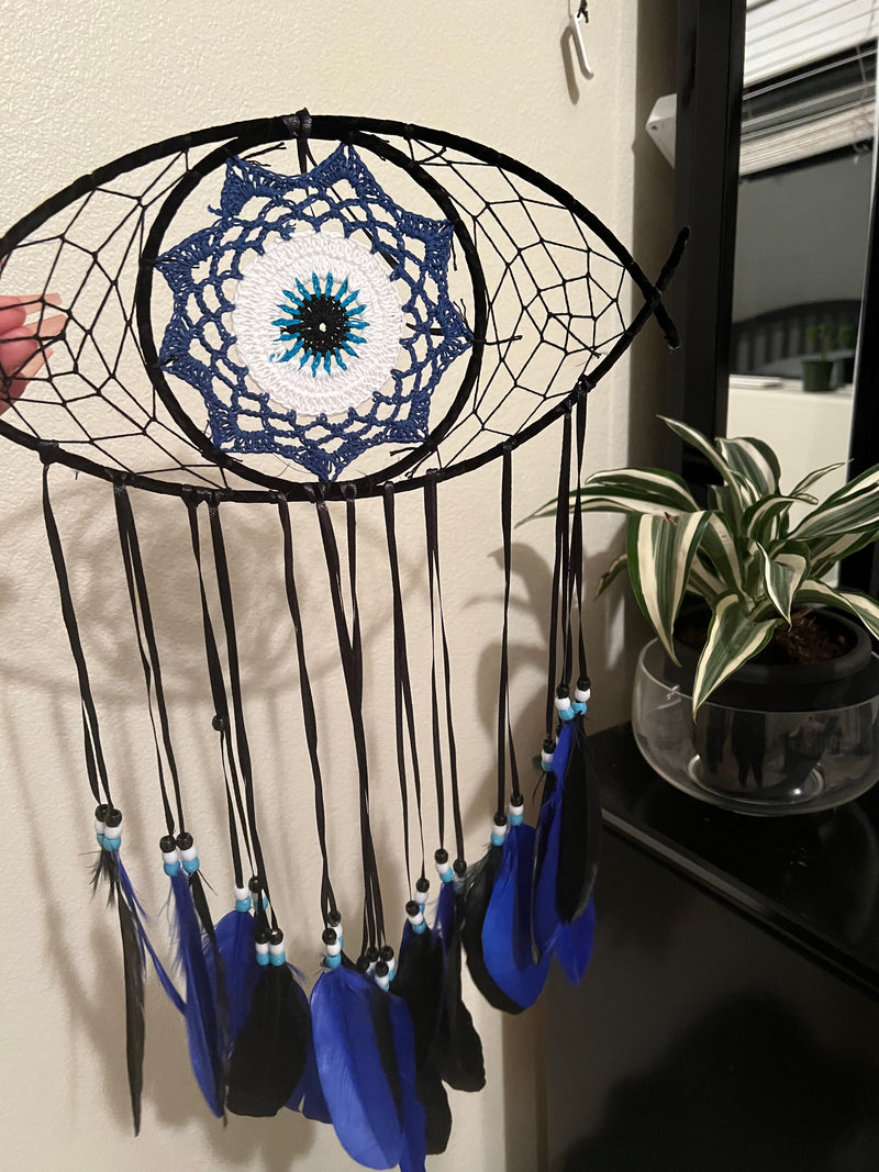 Black Evil Eye Protection Dream Catcher (Fairy Lights Included)