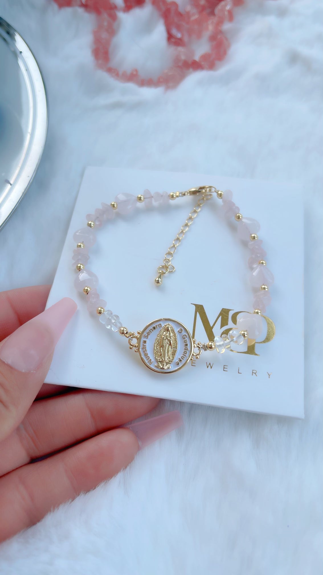 Pulsera de Cuarzo Rosa Perla Mary