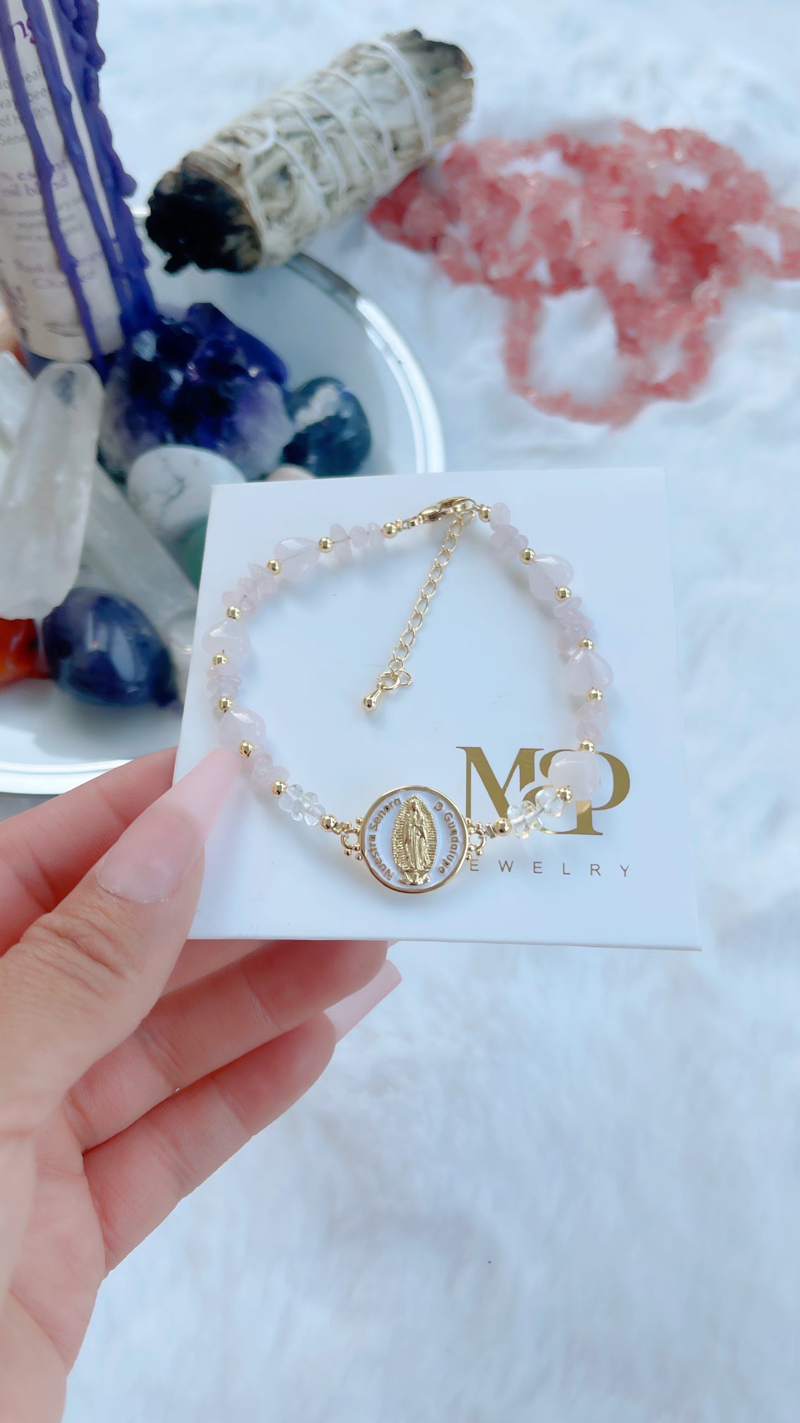 Pulsera de Cuarzo Rosa Perla Mary