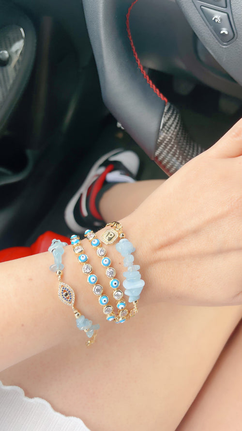 Baby Blue Evil Eye Slide Bracelet