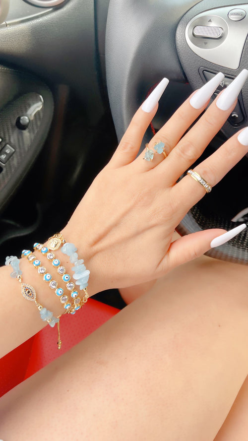 Baby Blue Evil Eye Slide Bracelet