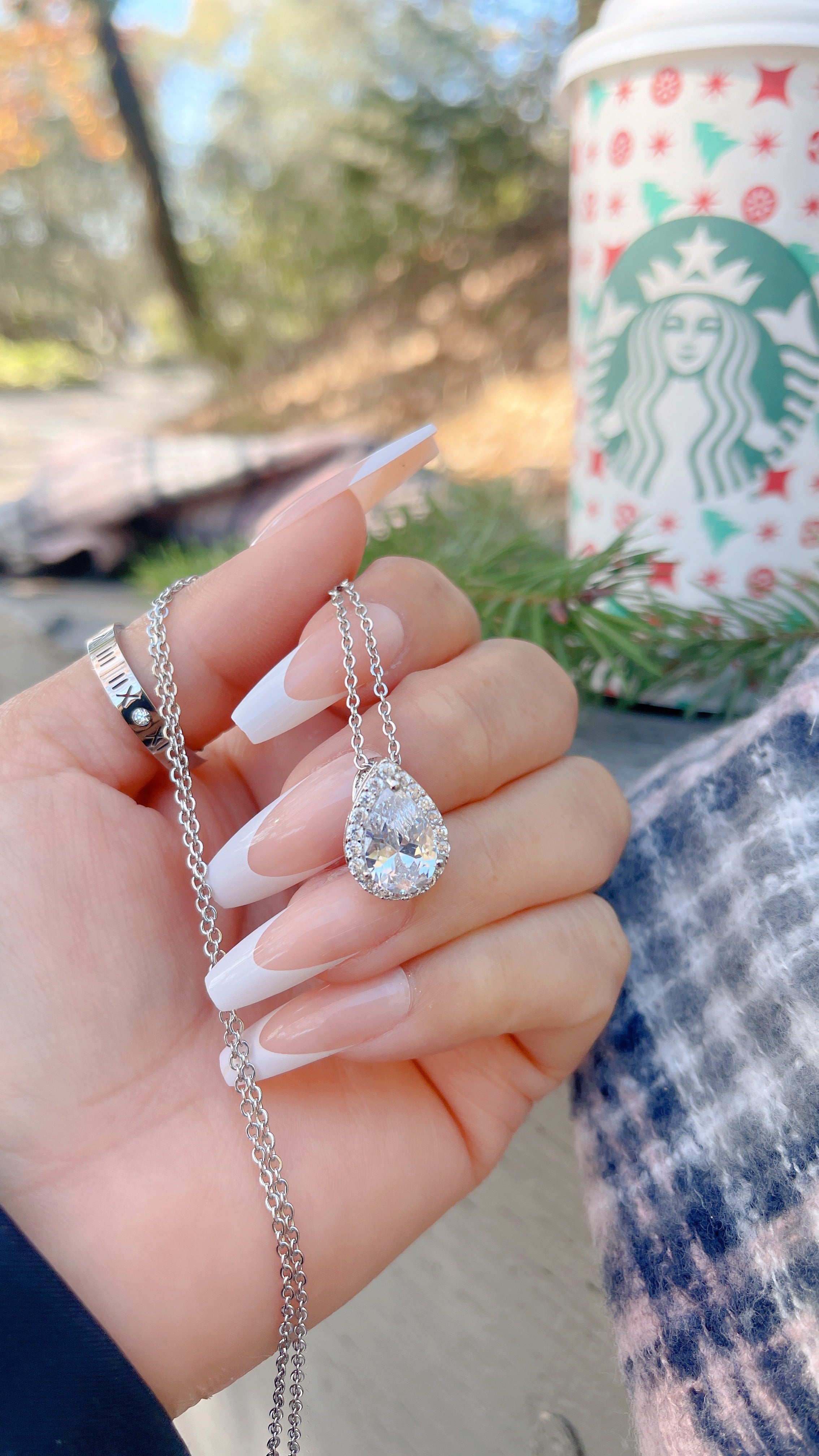 Tear Drop Silver Necklace Set