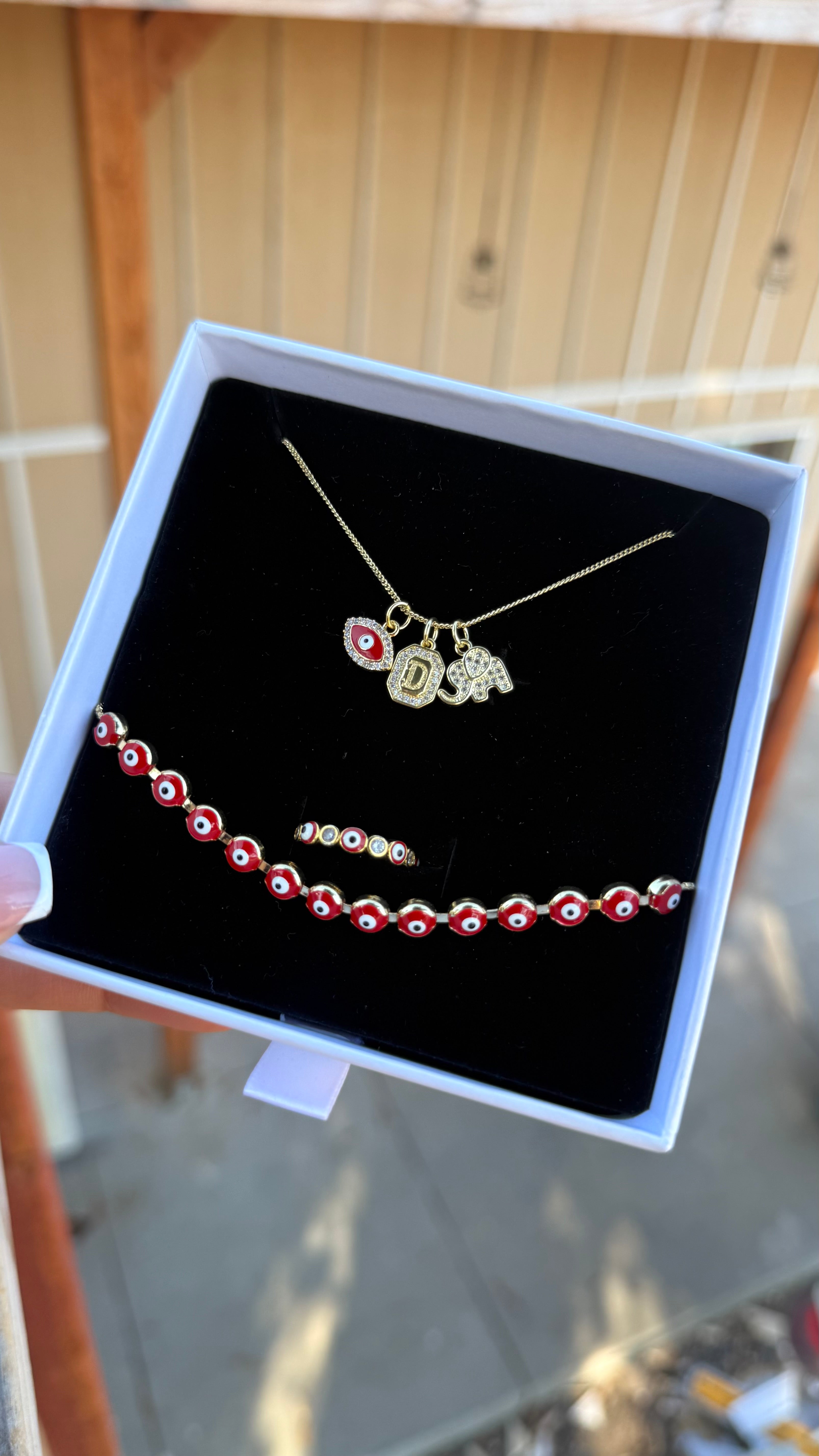 Personalised Red Protection Necklace, Ring & Bracelet Set