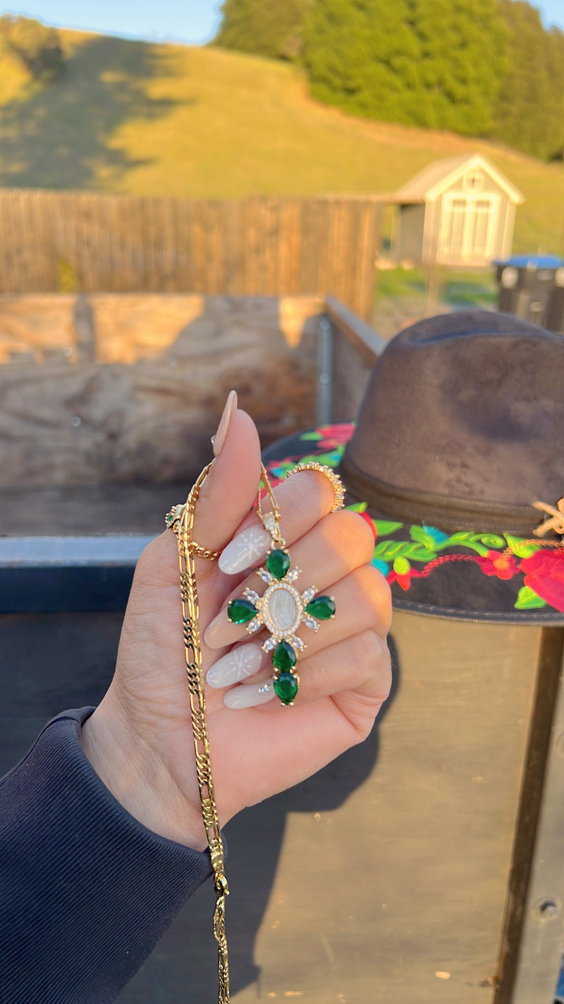 Emerald Virgin Mary Cross Necklace