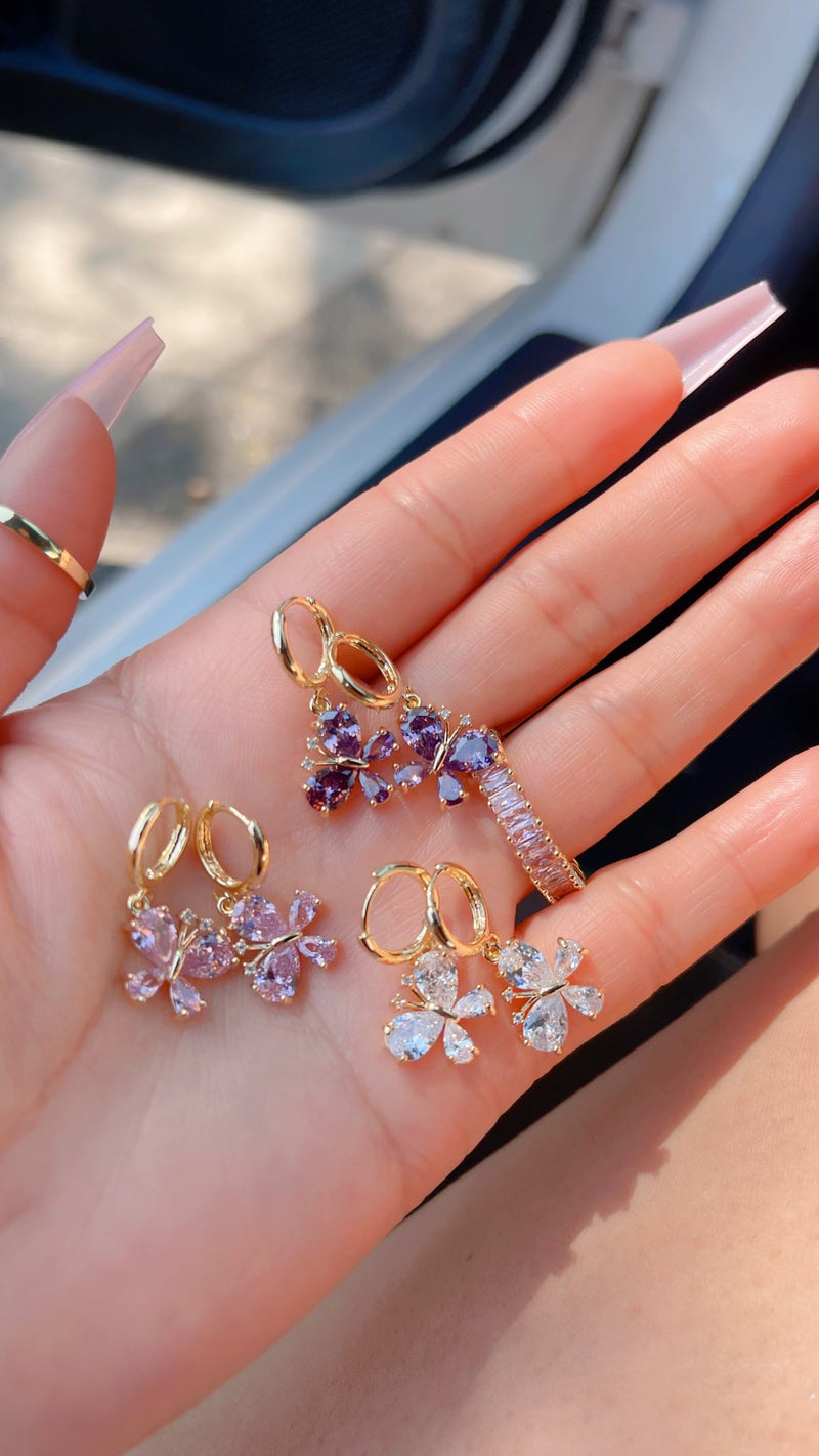 Pink: Diamond Butterfly Earrings
