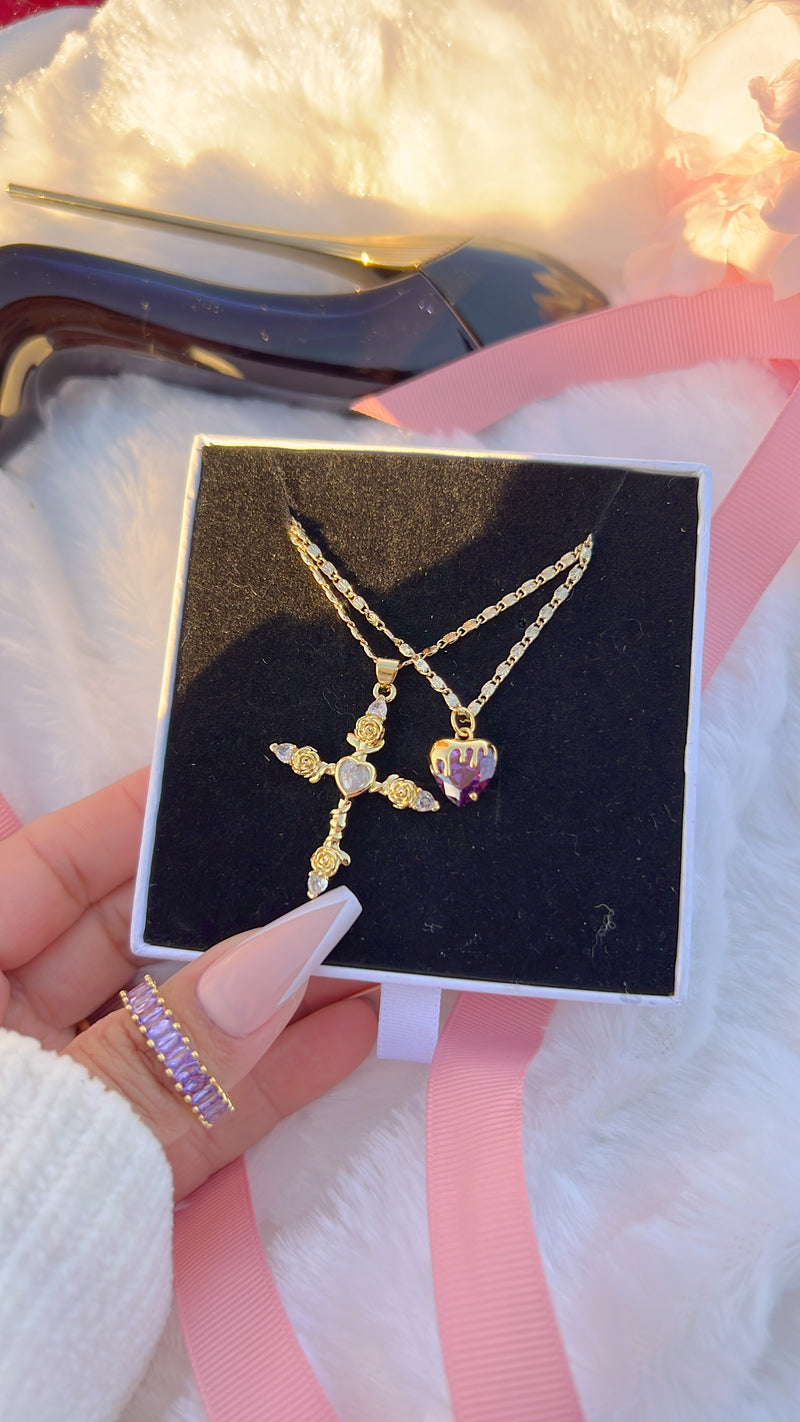 Lavender Cross Necklace Set