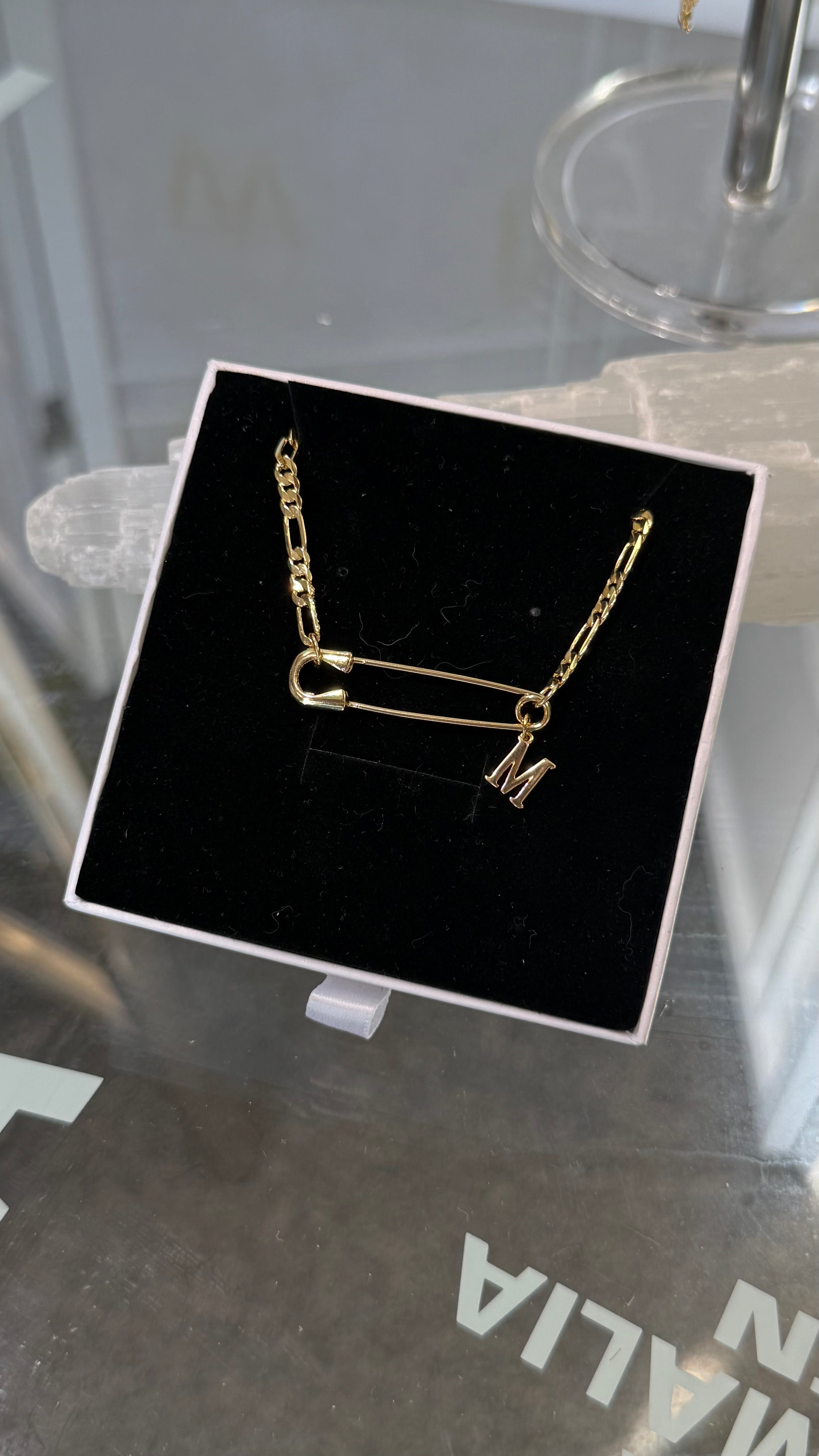 Gold Safety Pin Figaro Necklace