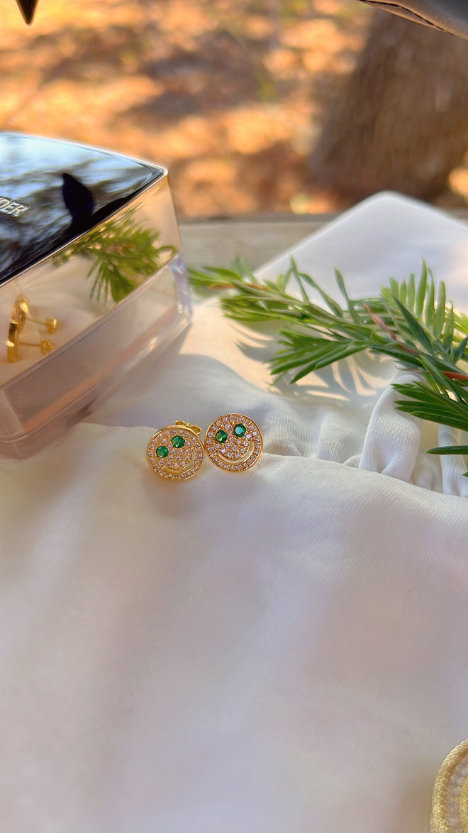 Aretes con cara sonriente (verde)