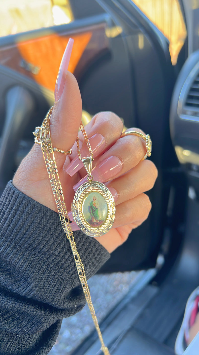 Green San Judas Locket Necklace (Insert Photo for protection)