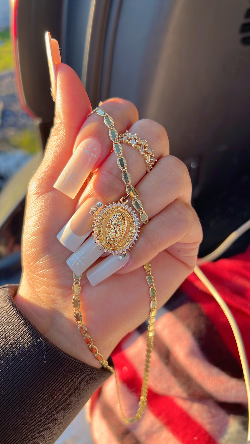 White Paved Virgin Mary Necklace