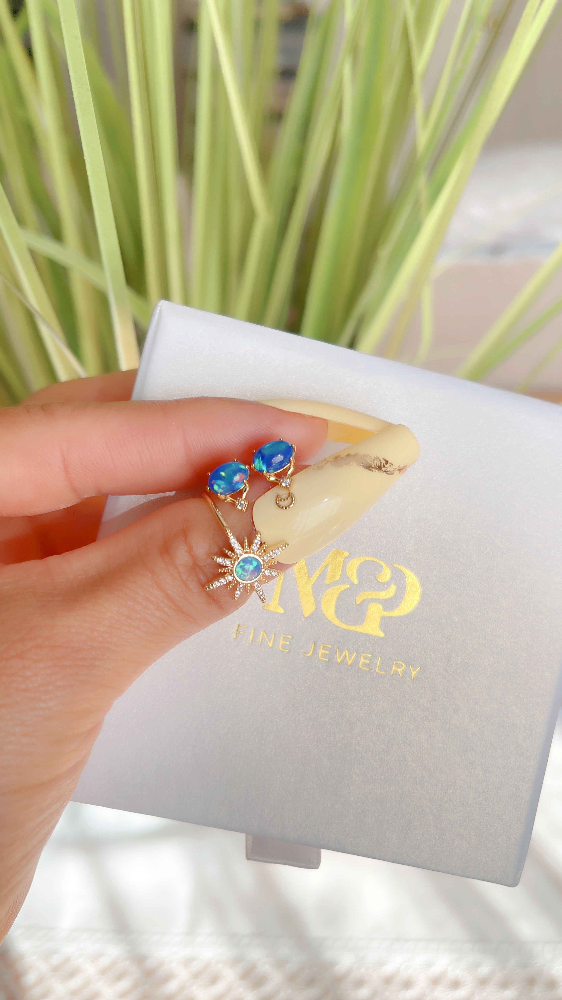 Blue Opal Stud Earrings